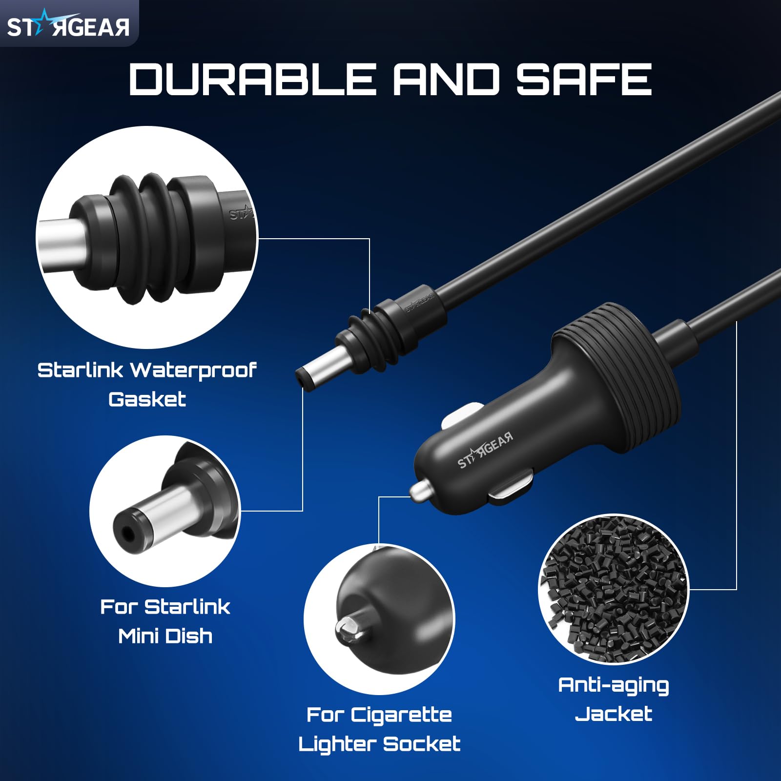Stargear Starlink Mini Cable 12V 3M/10FT, Starlink Mini Accessories 16AWG Cigarette Lighter to DC Cord, Starlink Cable 12V-48V C