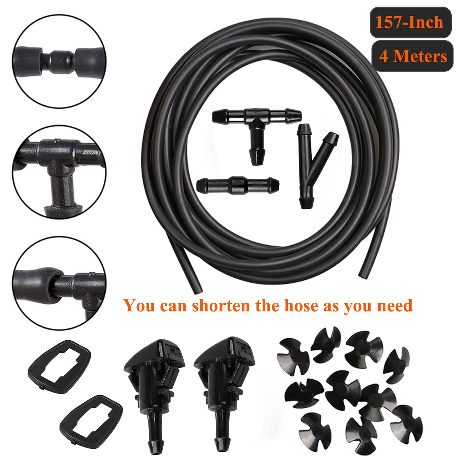 Windshield Washer Nozzles Kit-Windshield Sprayer Nozzle For Chrysler Dodge Jeep Ram, Windshield Washer Nozzle Hose Kit With 157-