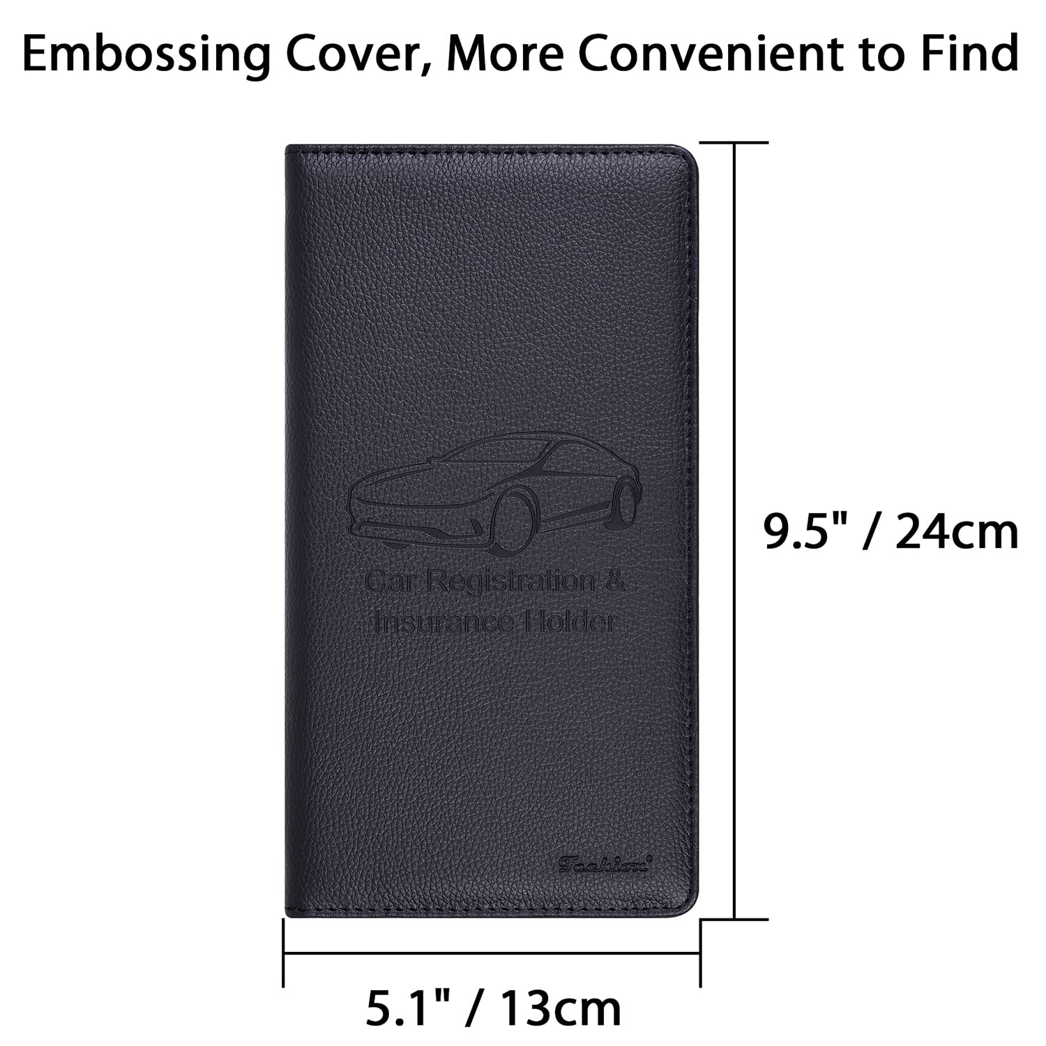 Techion PU Leather Car Insurance and Registration Holder, 9.5x5 Inch Glove Box Organizer Wallet Case - Black