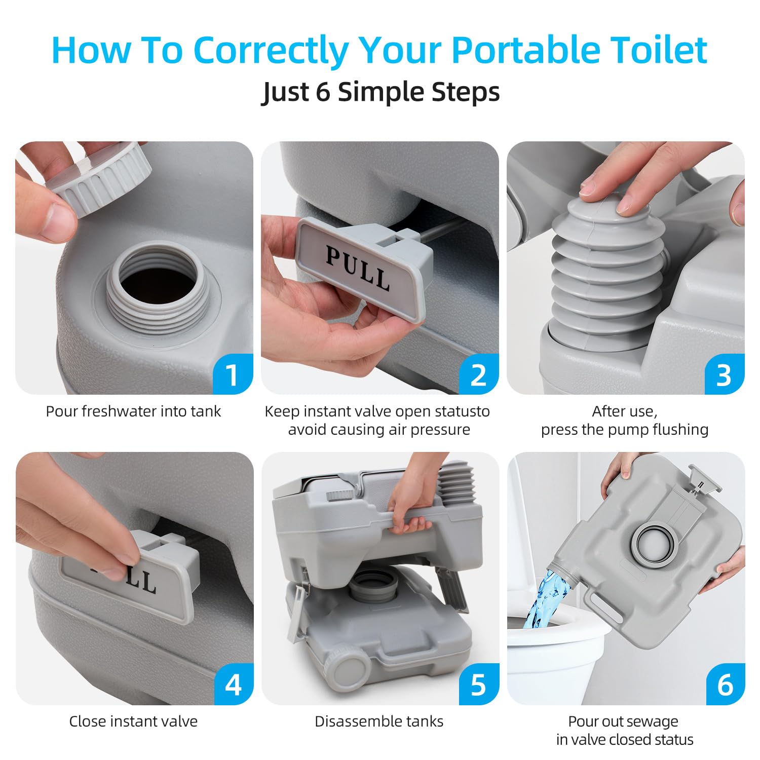 Yitahome 2.6 Gallon Portable Toilet For Camping, Rv Travel Porta Potty With Press Flush Pump, Anti-Leak Seal Ring For Truck Trav