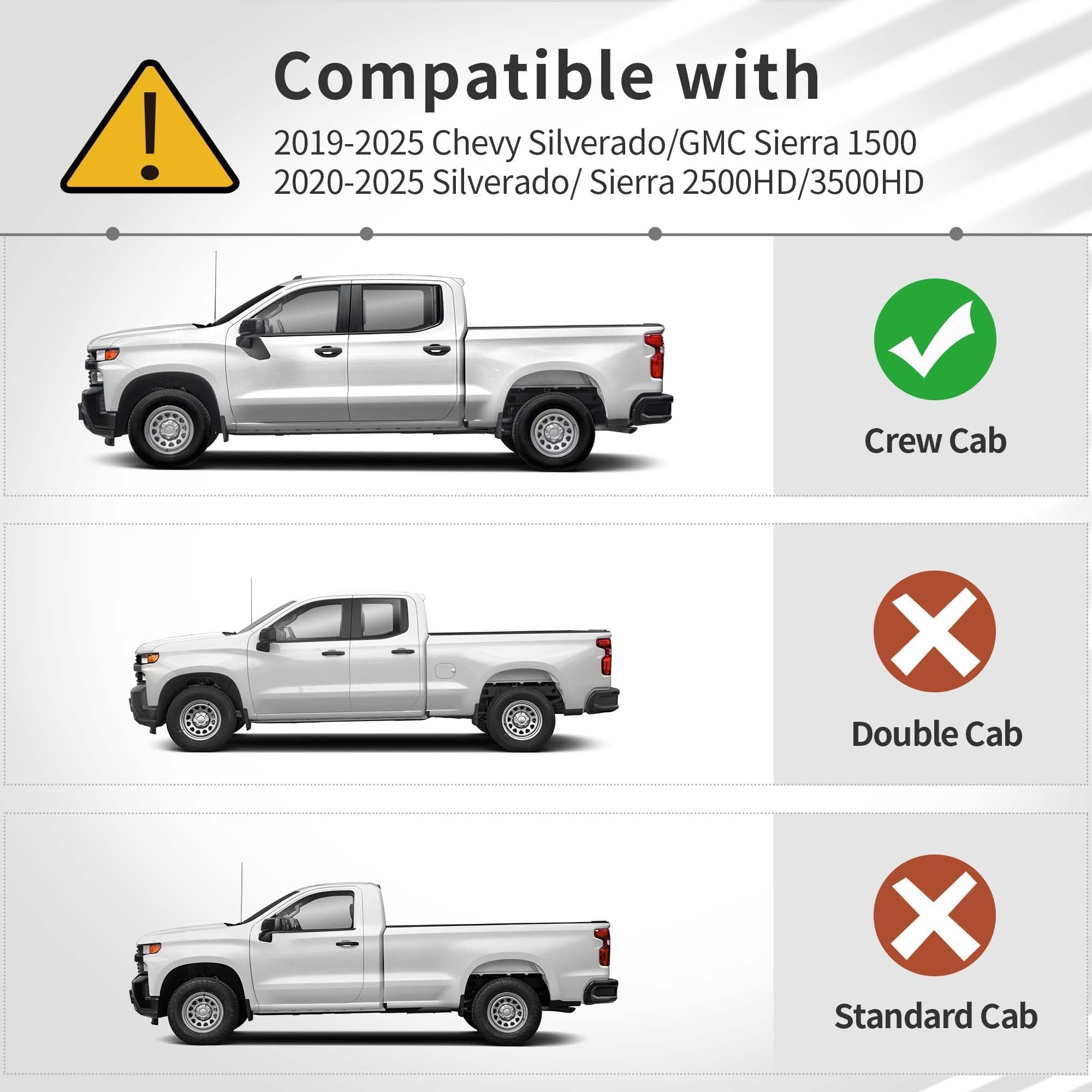 Oedro Floor Mats Fit For 2019-2025 Chevy Silverado/Gmc Sierra 1500 & 2020-2025 Silverado/Sierra 2500Hd/3500Hd Crew Cab Tpe Floor