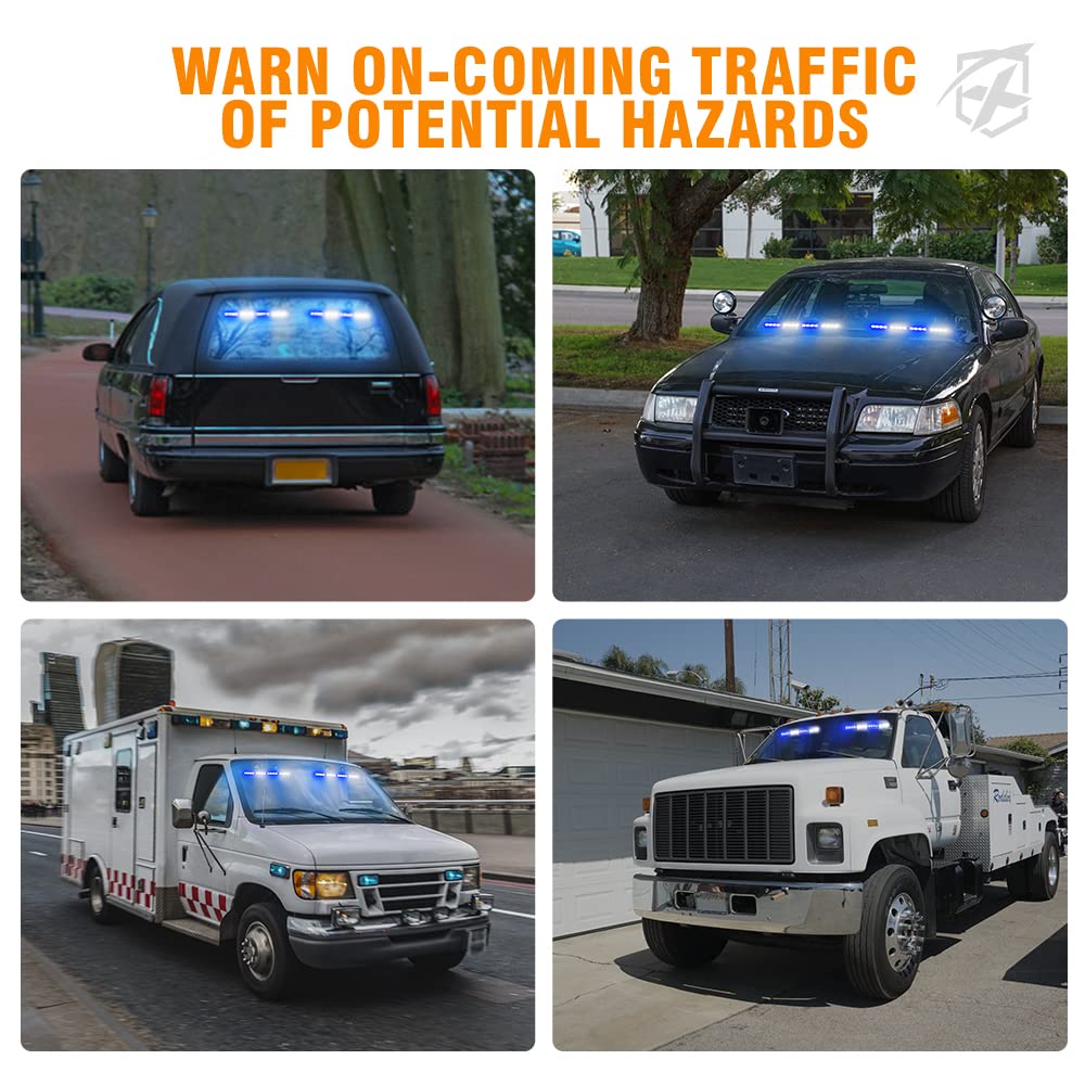 Xprite Led Emergency Traffic Advisor Strobe Dual Light Bar W/Controller, Windshield Suction Cup Mount, Safety Flashing Responder