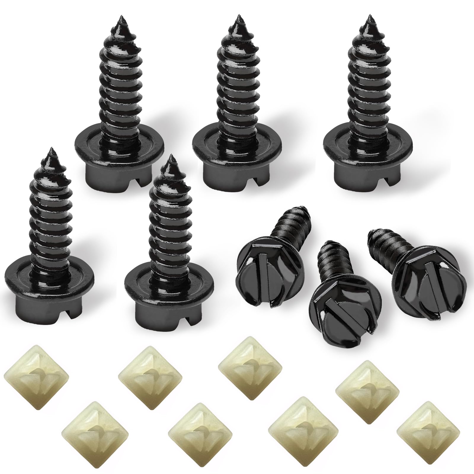 ?Upgraded? License Plate Screws with Nylon Retainers, License Plate Screw Kit for Front & Rear Plates, #14 x 3/4 Slotted Hex H
