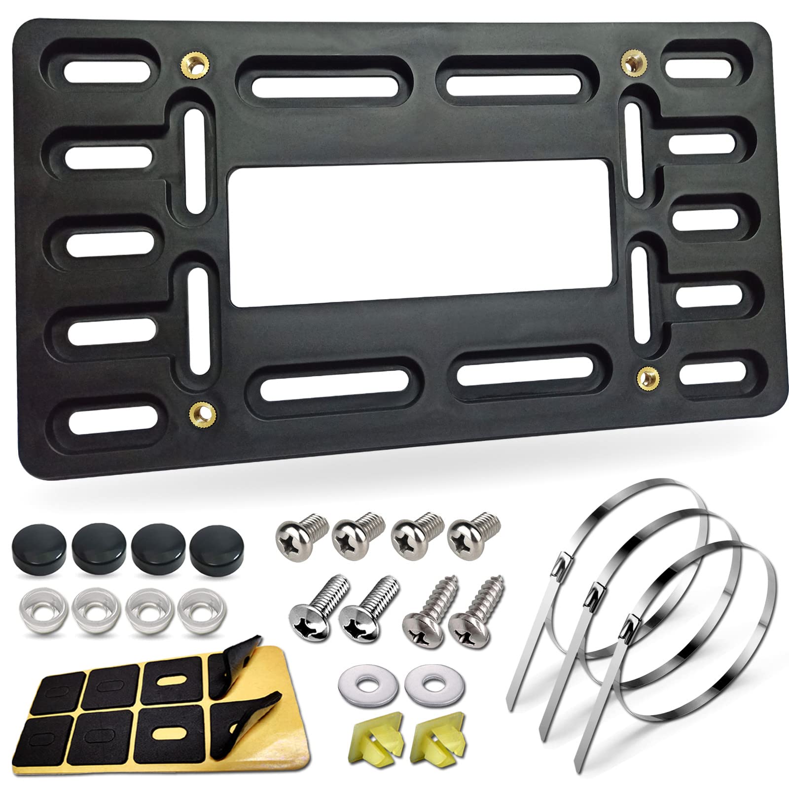 Bggtmo License Plate Bracket Holder- Front License Plate Mounting Kit, Universal Bumper Car Tag Frame Mount Adapter With Stainless Steel Screw Cap, Cable Ties