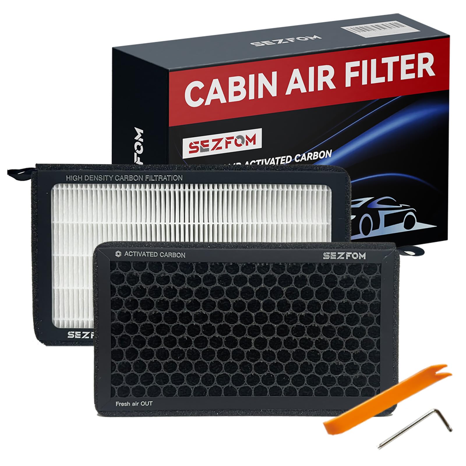 Sezfom Cabin Air Filters For Tesla Model 3 Model Y (2016-2025) With Activated Carbon(2-Pack) Dual Layer Air Filter Replacement F
