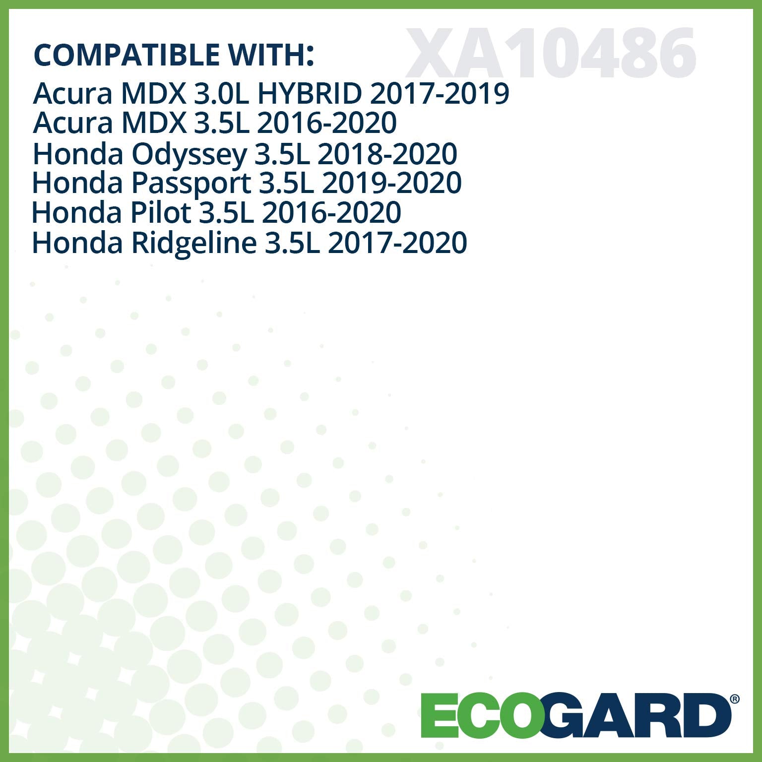 Ecogard Xa10486 Premium Engine Air Filter Fits Honda Pilot 3.5L 2016-2021, Odyssey 3.5L 2018-2022, Ridgeline 3.5L 2017-2021, Pas