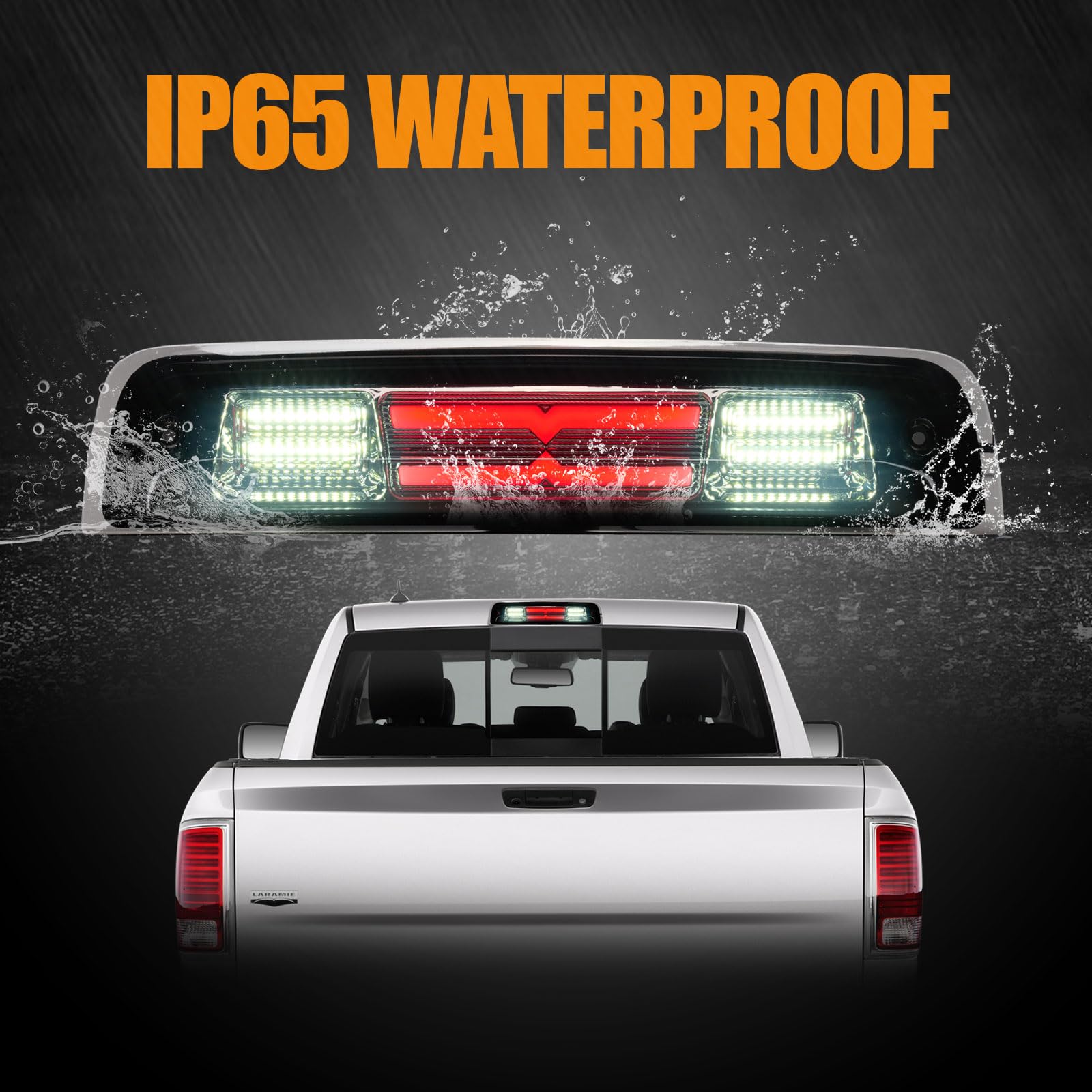 Third 3Rd Brake Light Led For 2009-2017 Dodge Ram 1500, High Mount Rear Brake Lights Assembly For 2010-2017 Ram 2500 3500, Water