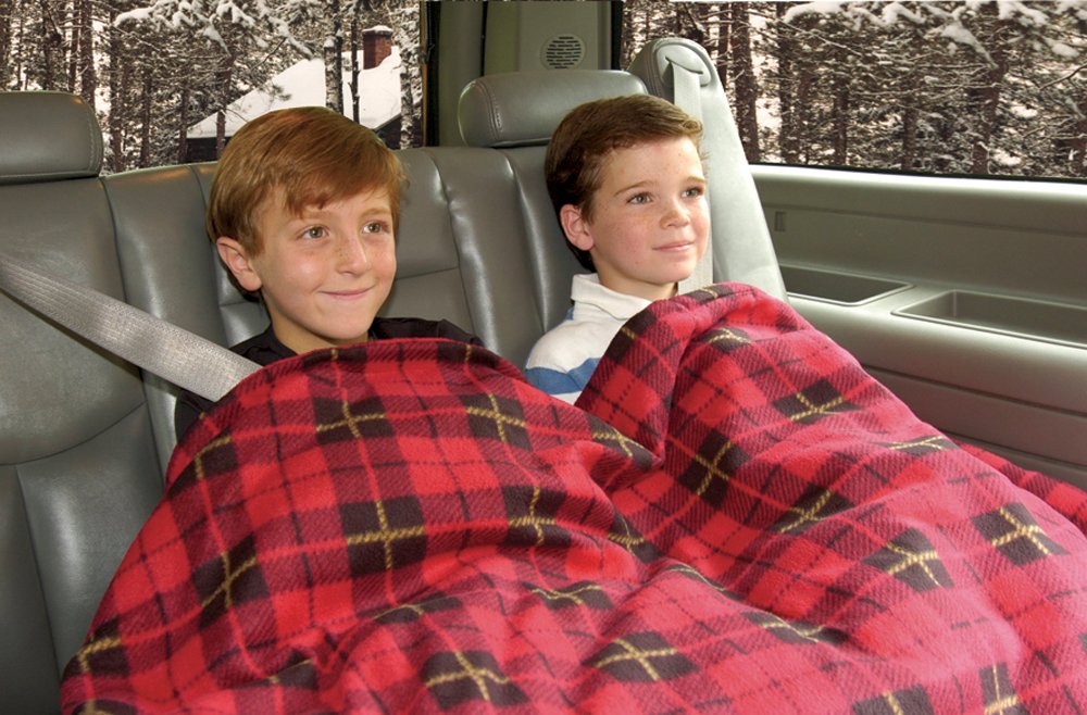 Car Cozy Heated Fleece Travel Electric Blanket TWI-2001 - 12V, 58" x 42", Red Plaid, Polyester