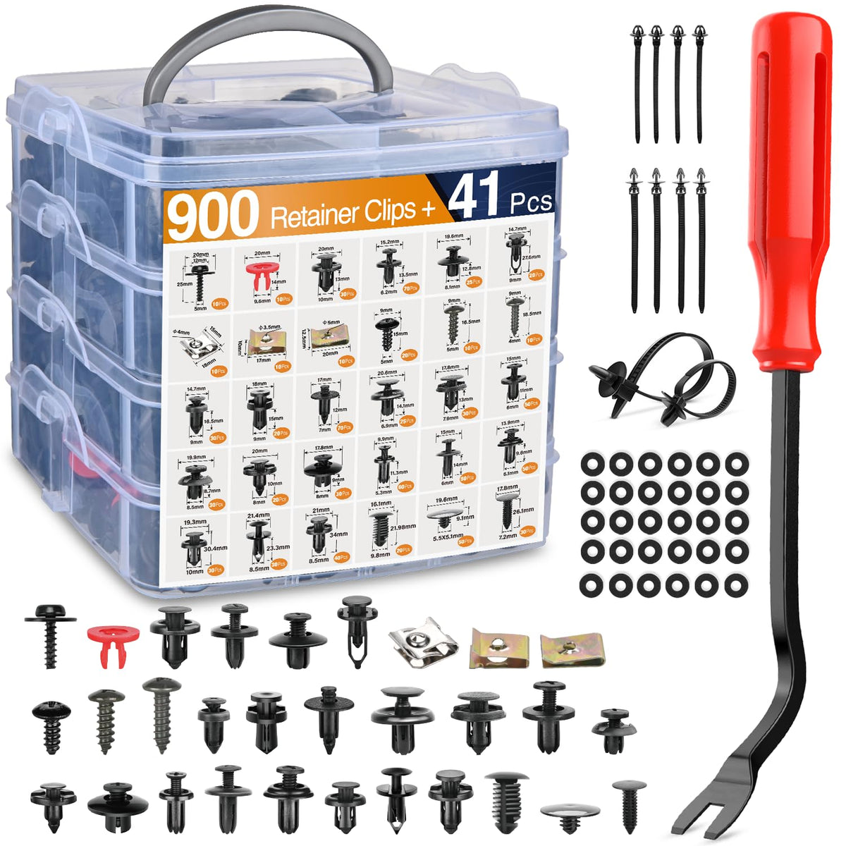 Gooacc 941Pcs Car Retainer Clips And Auto Body Fasteners Assortment-30 Most Popular Sizes Nylon Bumper Fender Rivets With 10 Cab
