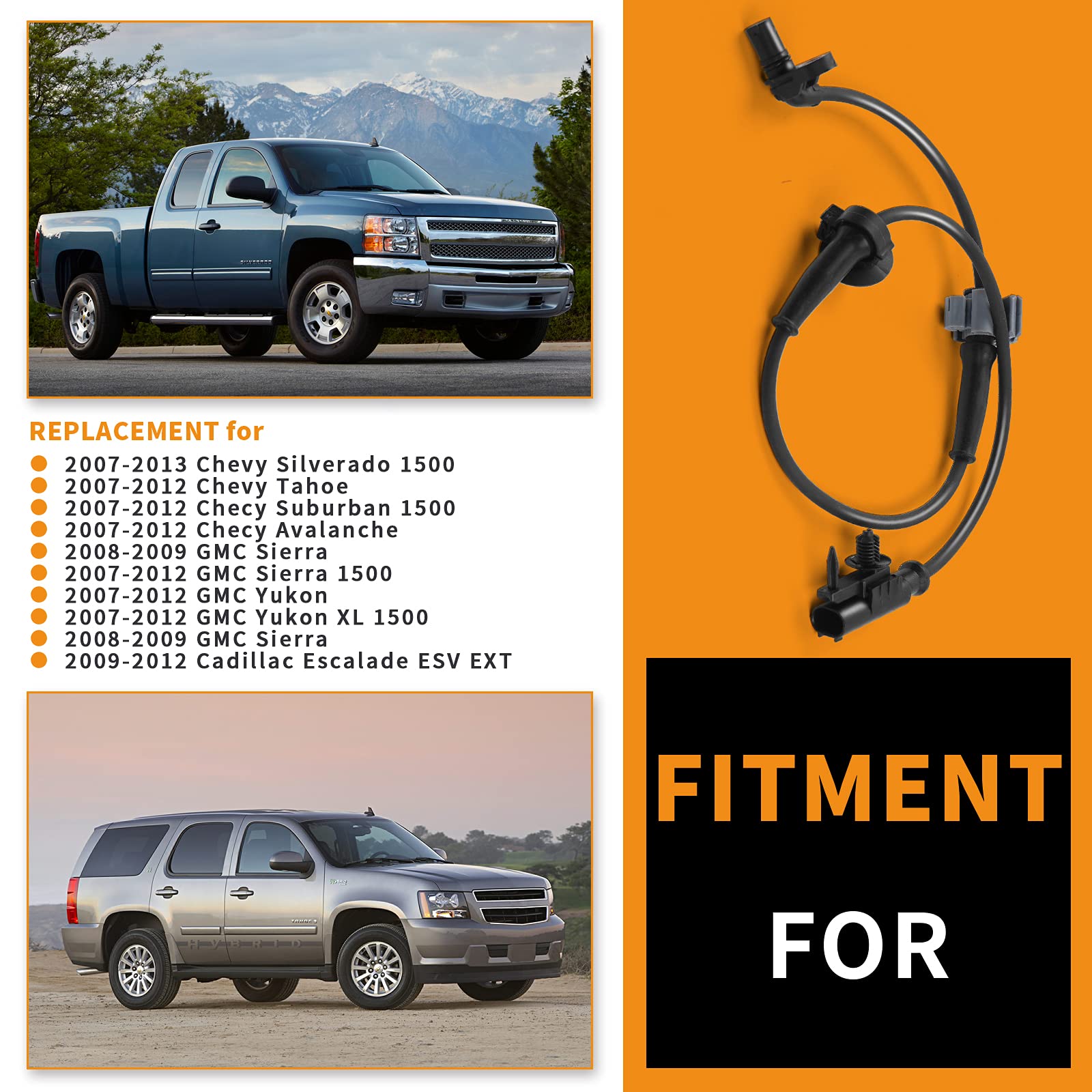 Mikkuppa Abs Wheel Speed Sensor, 15229012 Front Side Replacement For 07-13 Chevy Silverado 1500 Tahoe Suburban 1500, 07-12 Gmc Yukon Sierra