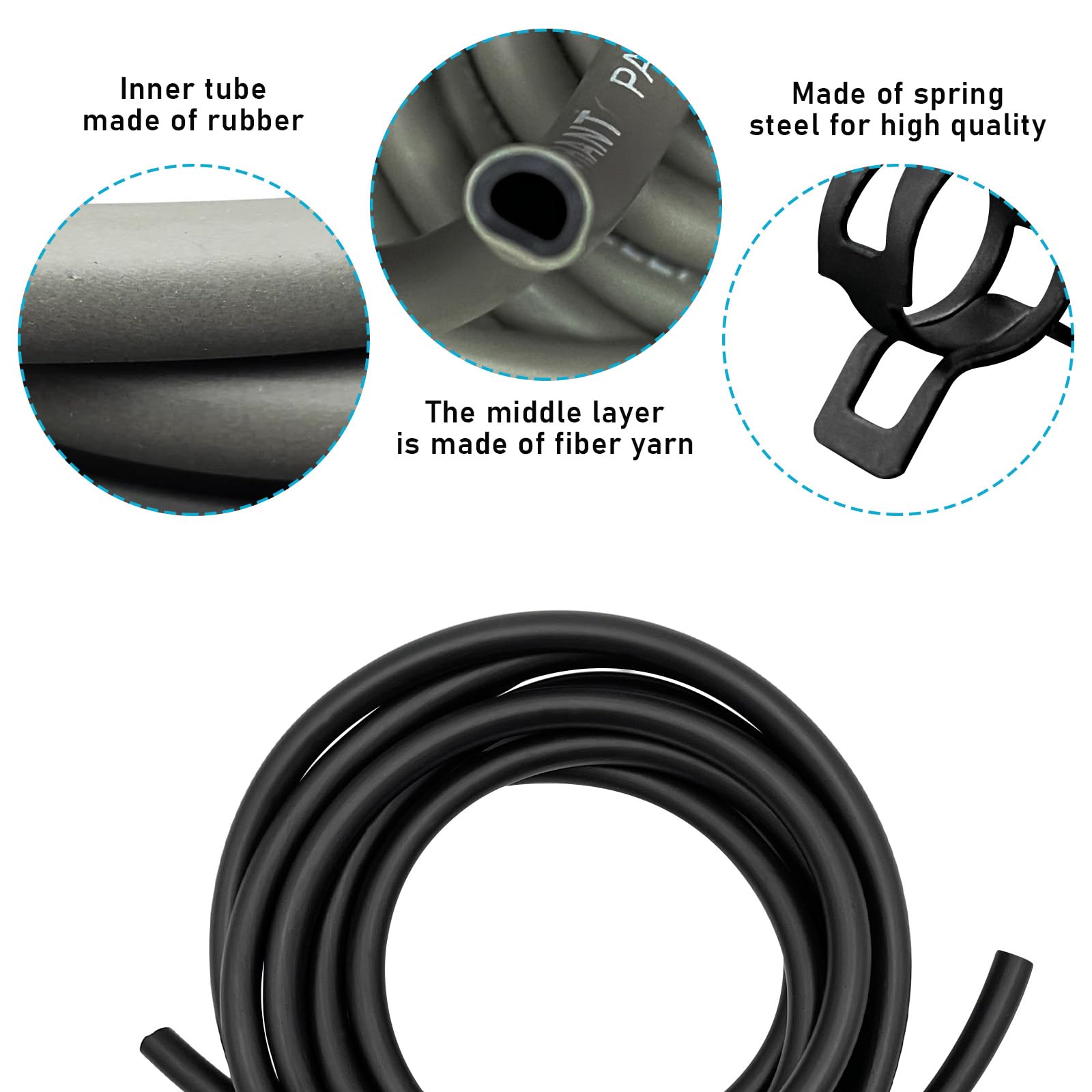 Augeny 10 Feet 1/4 Inch ID Fuel Line Hose with 20PCS 2/5'' Hose Clamps, Rubber Stretchy Fuel Line Kit for Motorcycle Small Disel