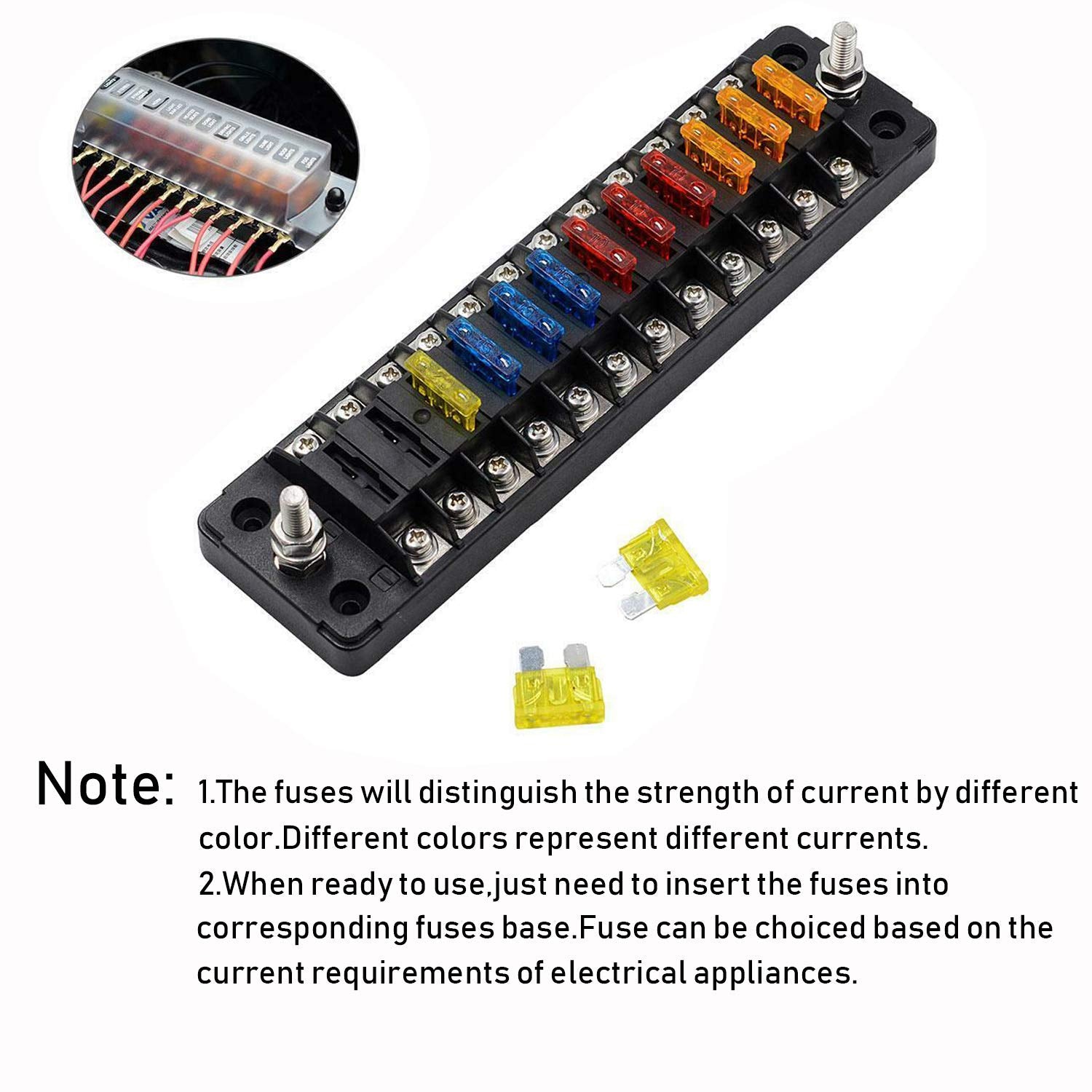 Pseqt 12 Way Blade Fuse Block With Negative Bus Atc/Ato Waterproof Marine Automotive Fuse Box Standard Circuit Holder Panel For