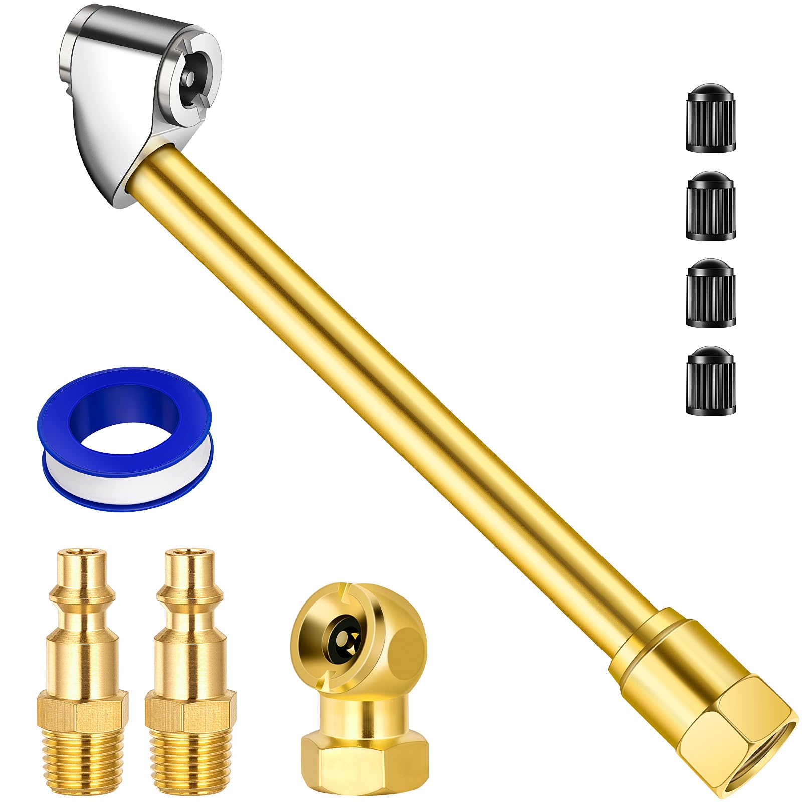 Lumiteco Dual Head Air Chuck Set, Heavy Duty Closed Ball Tire Chuck With 1/4'' Male Npt Quick Plug For 2-Way Quick Connection, N