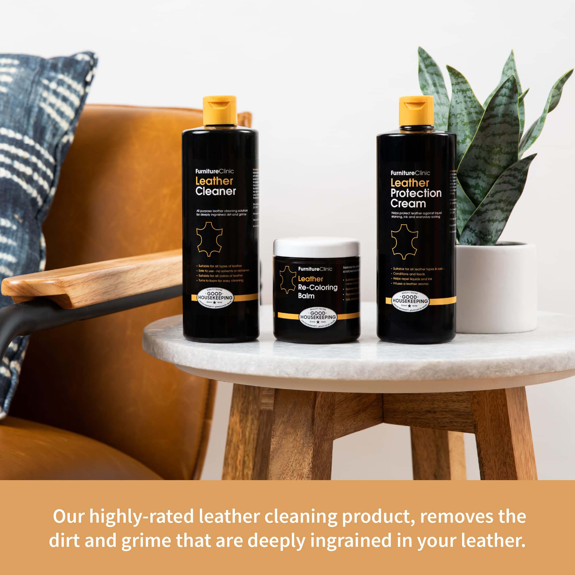 Furniture Clinic Leather Complete Restoration Kit | Includes Leather Recoloring Balm, Leather Cleaner, Protection Cream, Sponge & Cloth | Restores & Repairs (Tan)
