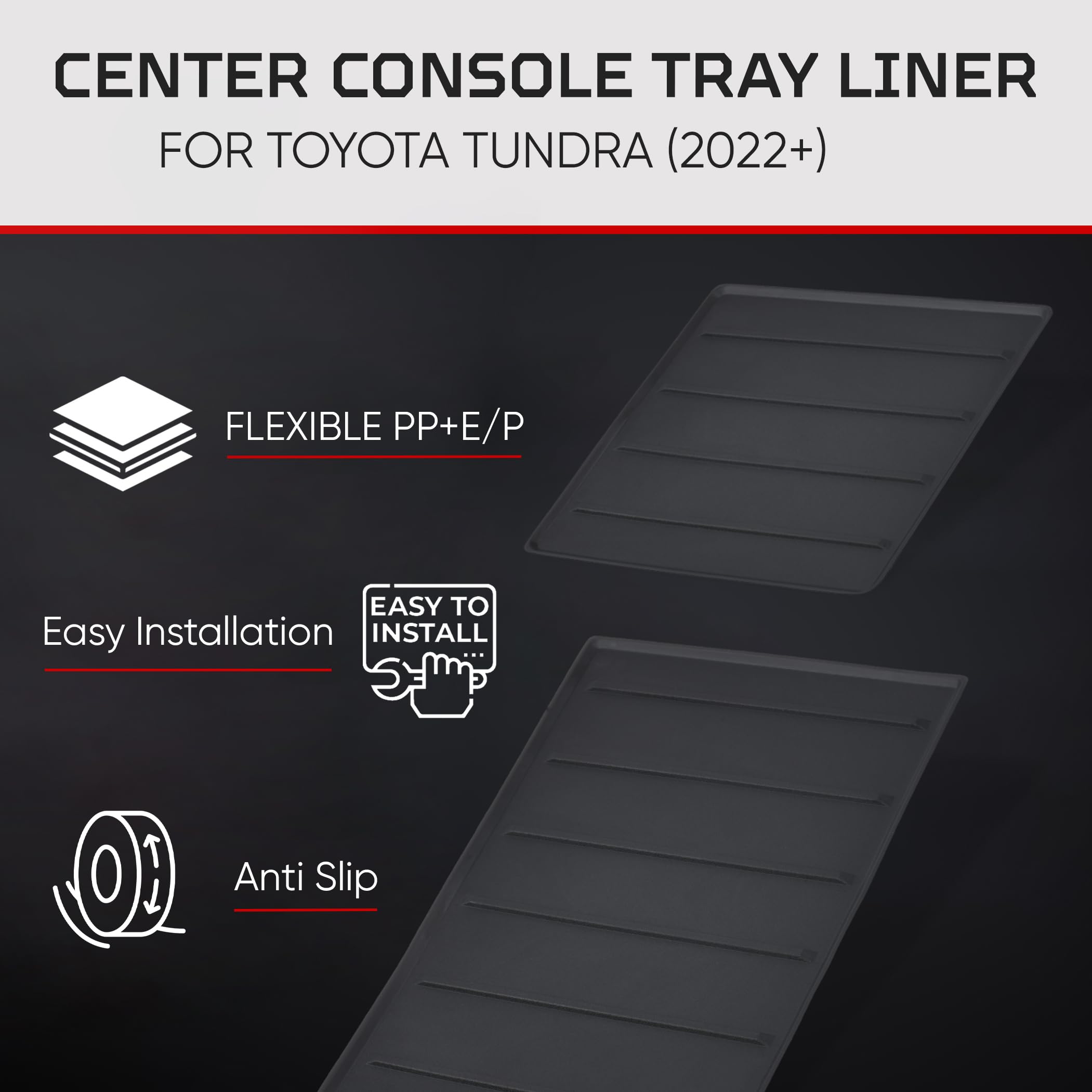 Ajt Design Center Console Tray Liner For Toyota Tundra (2022+) & Sequoia (2023+) | Non-Slip Mat & Anti-Rattle Center Console Org