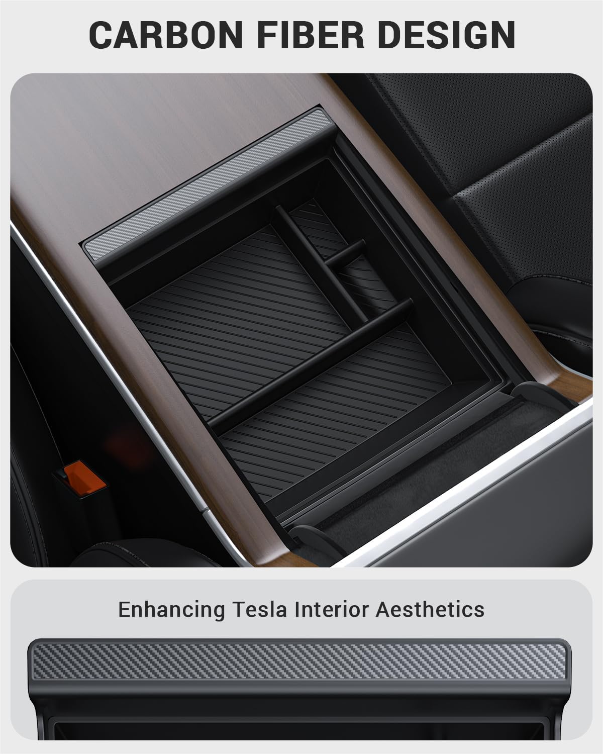 Basenor Upgraded 2022-2025 Tesla Model S Model X Center Console Organizer Tray(Carbon Edition), Armrest Storage Box For Model S/
