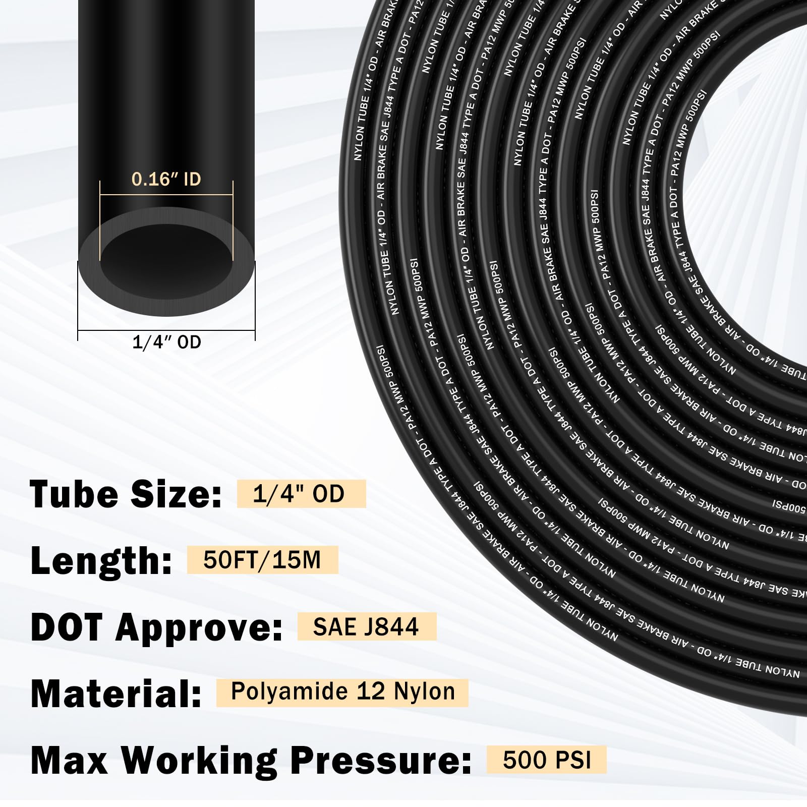 Cheemuii 12 Pcs 1/4 Brass Dot Air Fittings With 50 Ft 1/4'' Dot Air Line Kit 15 Meter Pneumatic Tubing With Dot Air Fittings For