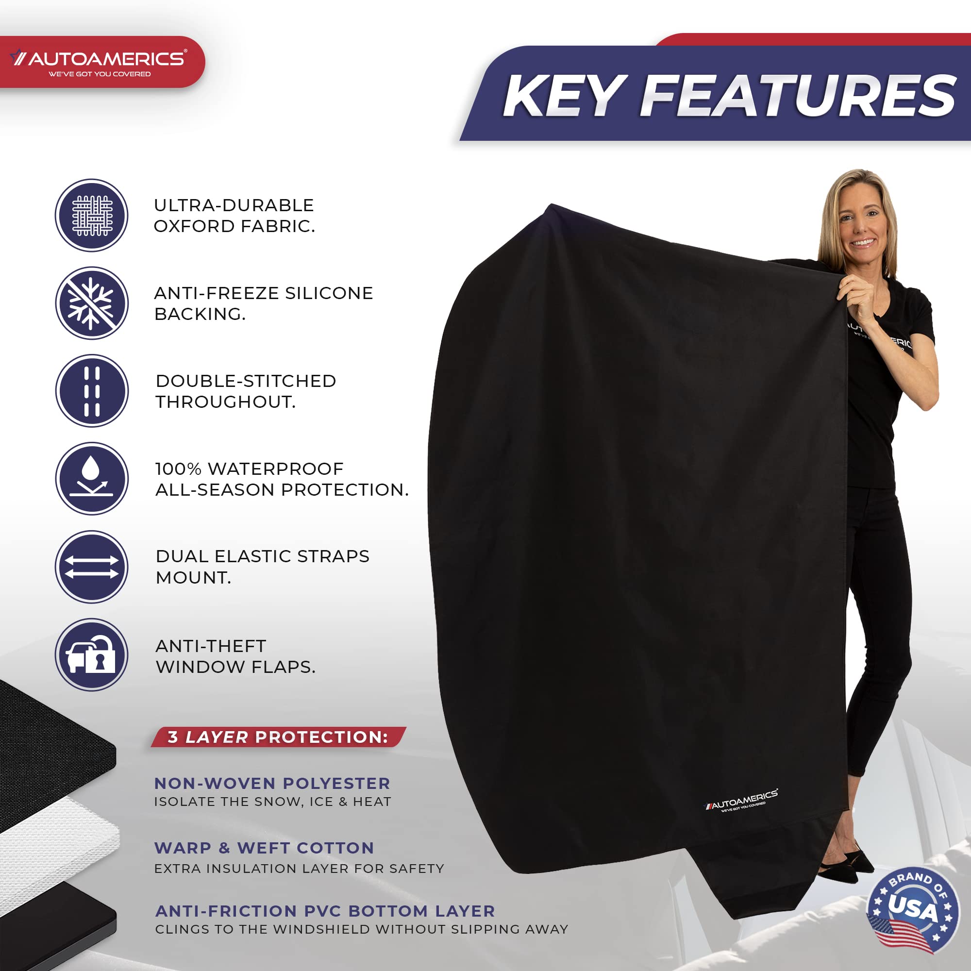 Autoamerics Windshield Snow Cover - Windshield Cover For Ice And Snow - Waterproof Shield Window Protector For Car Truck Suv