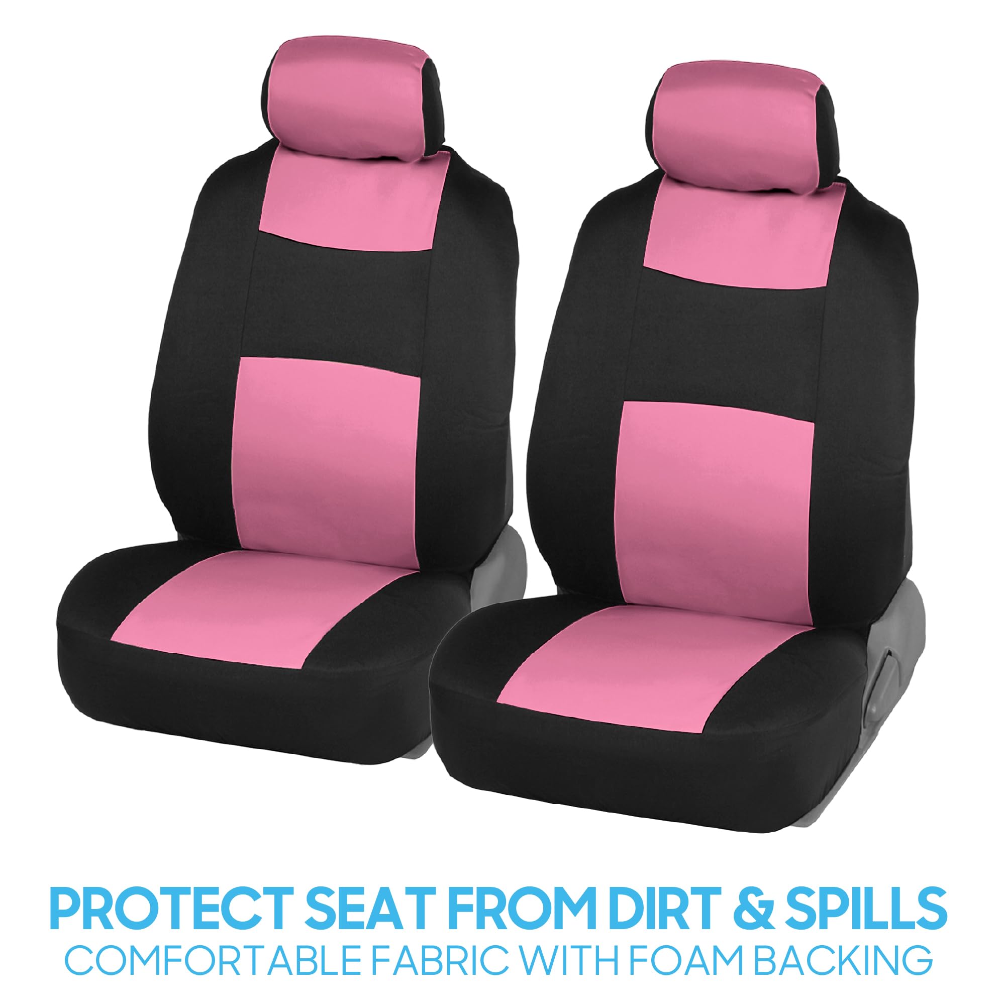 BDK PolyPro Car Seat Covers Full Set in Pink on Black, Front and Rear Split Bench Seat Covers for Cars, Easy to Install Car Seat