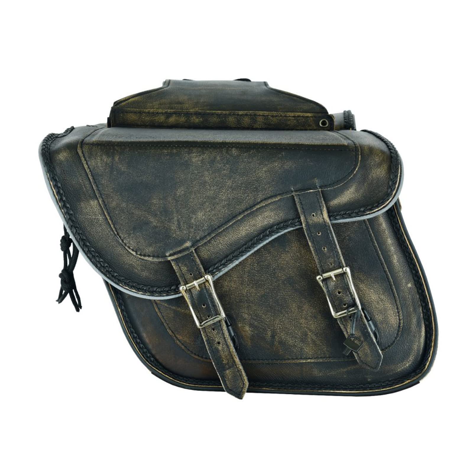 Gargoyle Bells Motorcycle Saddle Bags Leather Motorcycle Luggage Bag With Gun Holsters For Softails Sportsters And Choppers Waterproof Luggage Bags For Motorcycle (Distressed Brown Leather, No Studs)