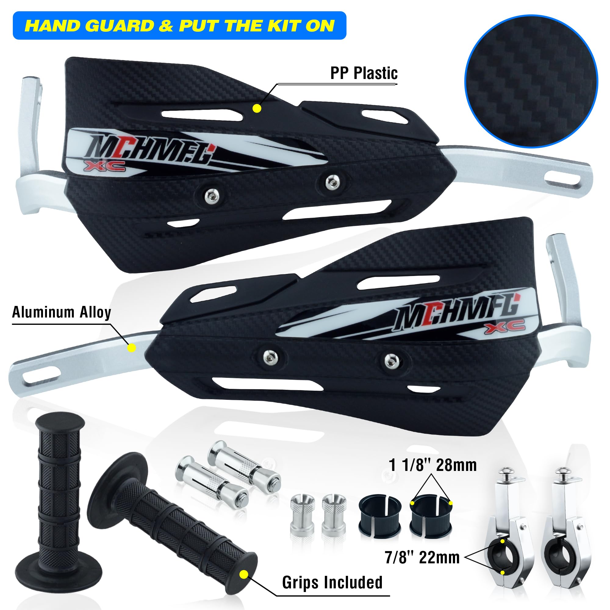 Mchmfg Dirt Bike Handguards With Grips - 7/8' And 1 1/8' Motorcycle Hand Guards For Atv - Universal Handguards Bracket For Off Road Motorcross Black