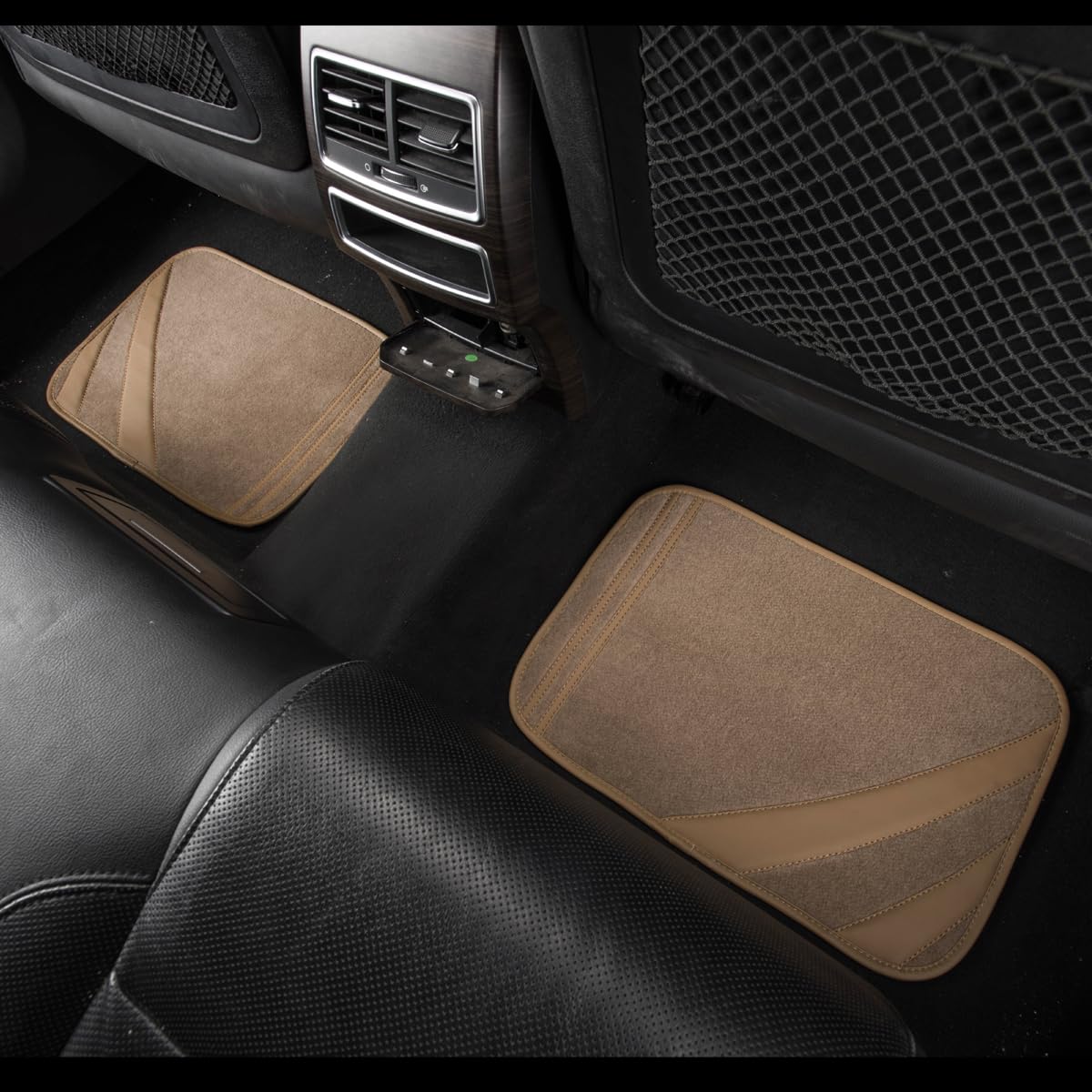 Car Pass Beige Car Floor Mats, Edge Leather Waterproof Car Mats With Double Stitch Line And Anti-Slip Backing Design, Fit 95% Au