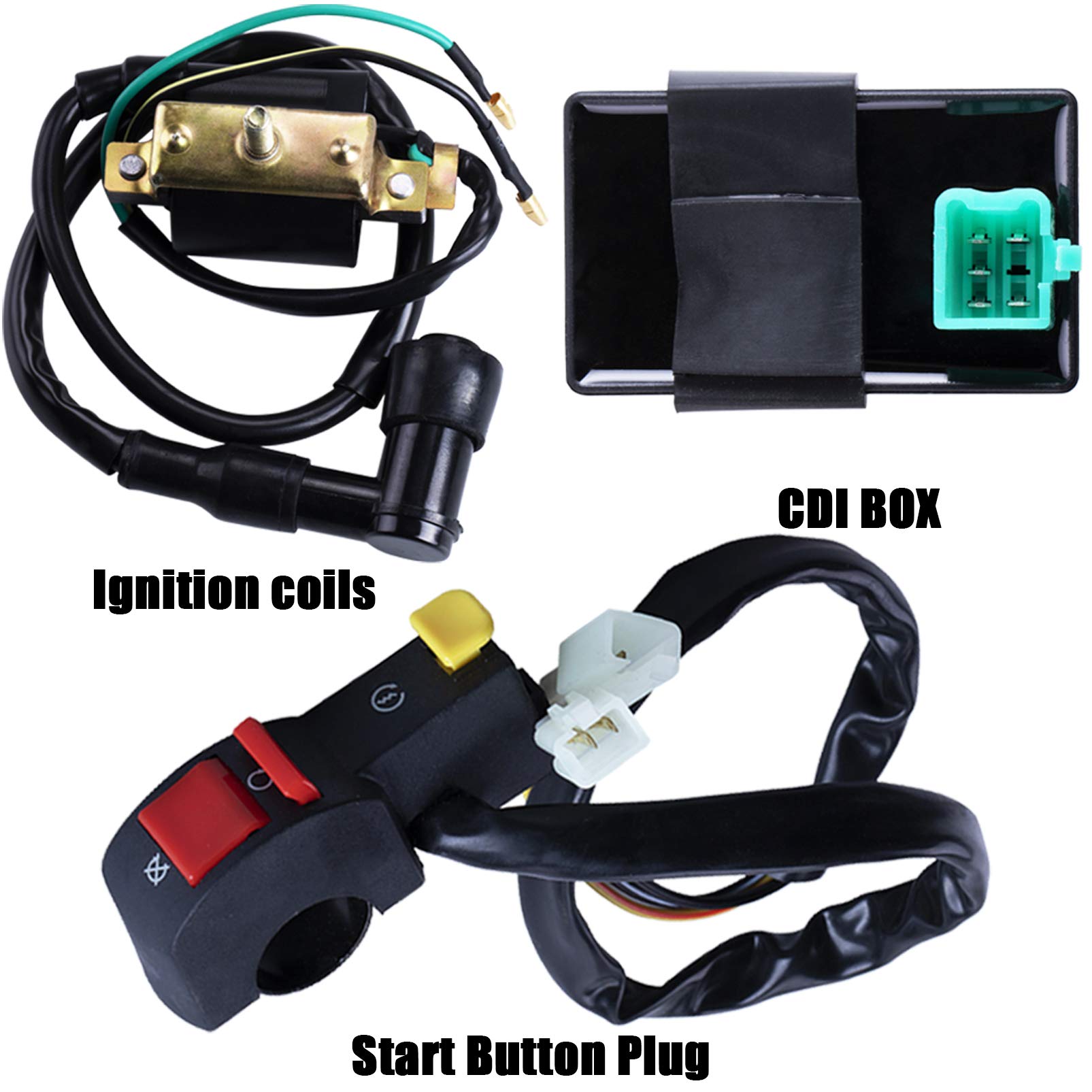 Full Wiring Harness Loom Coil Regulator Cdi Solenoid Relay Spark Plug For 4 Stroke Atv 50Cc 70Cc 90Cc 110Cc 125Cc Dirt Pit Bike Electric Start Engine By Otohans Automotive, Black