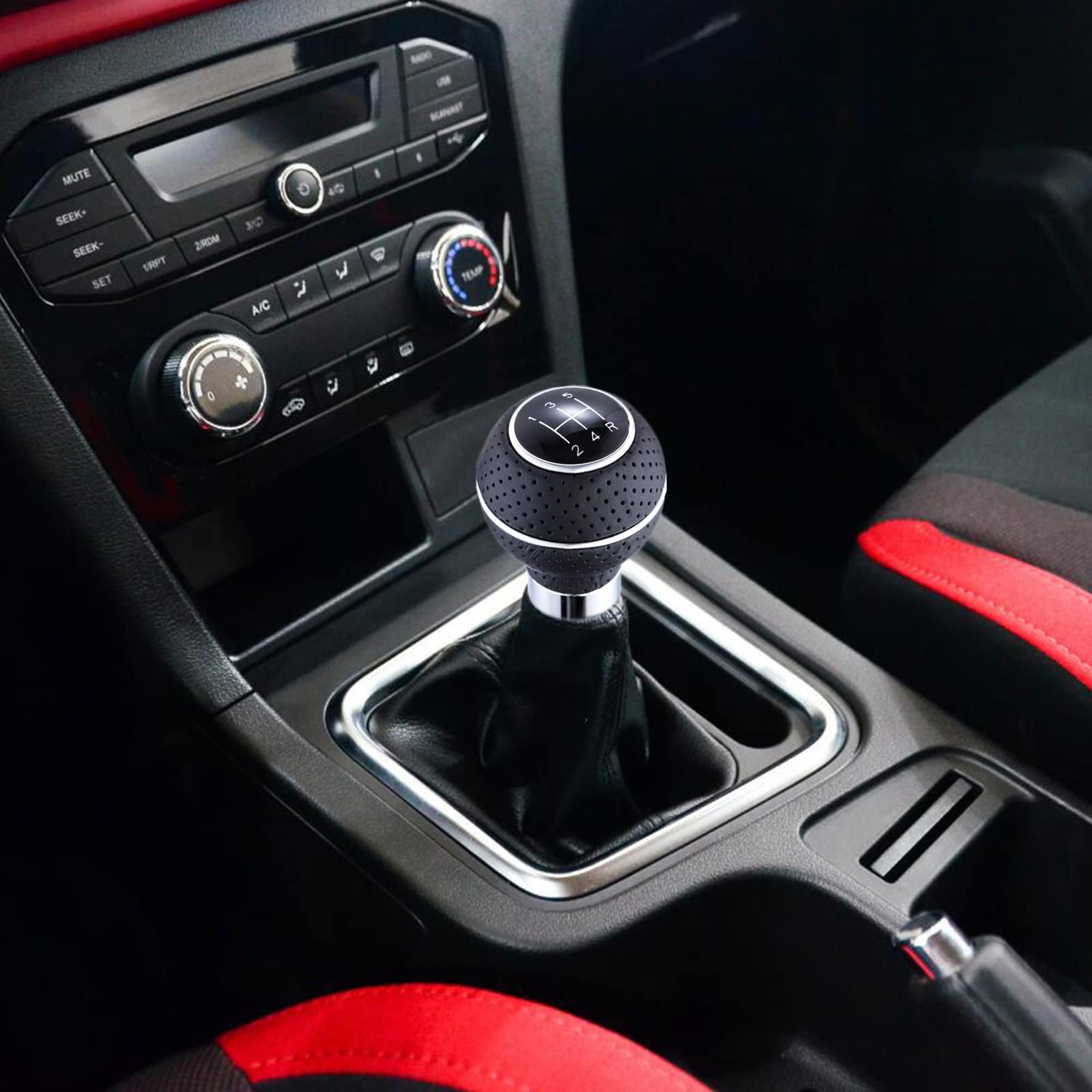 Arenbel 5 Speed Shifter Knobs Car Ball Shift Lever Stick Leather Gear Handle Replacement Fit Most Manual Vehicles, Black