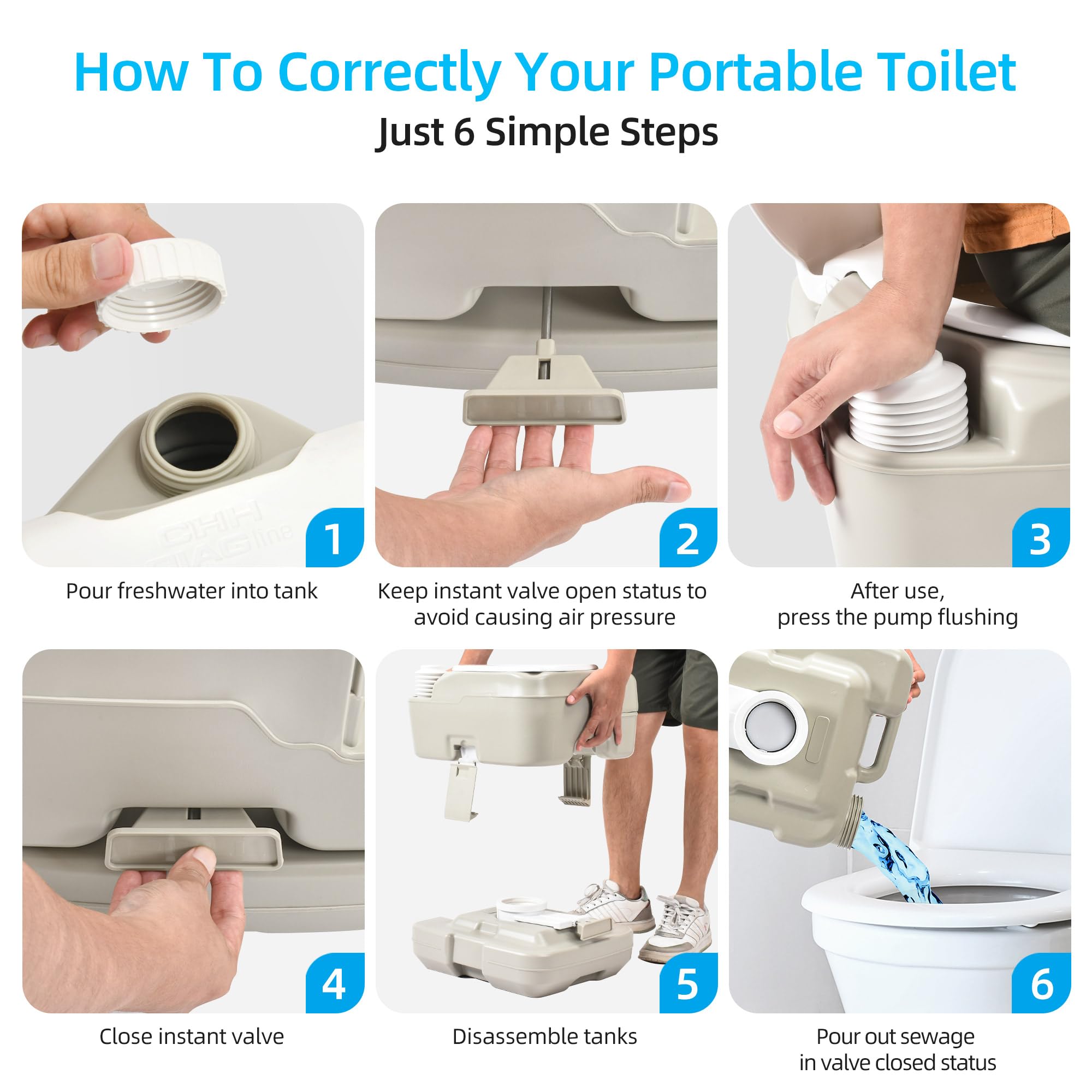 Yitahome Portable Toilet 2.64 Gal Camping Porta Potty With Diagonal Enlargerd Bowl, Hand Sprayer And Press Flush Pump, Space Sav