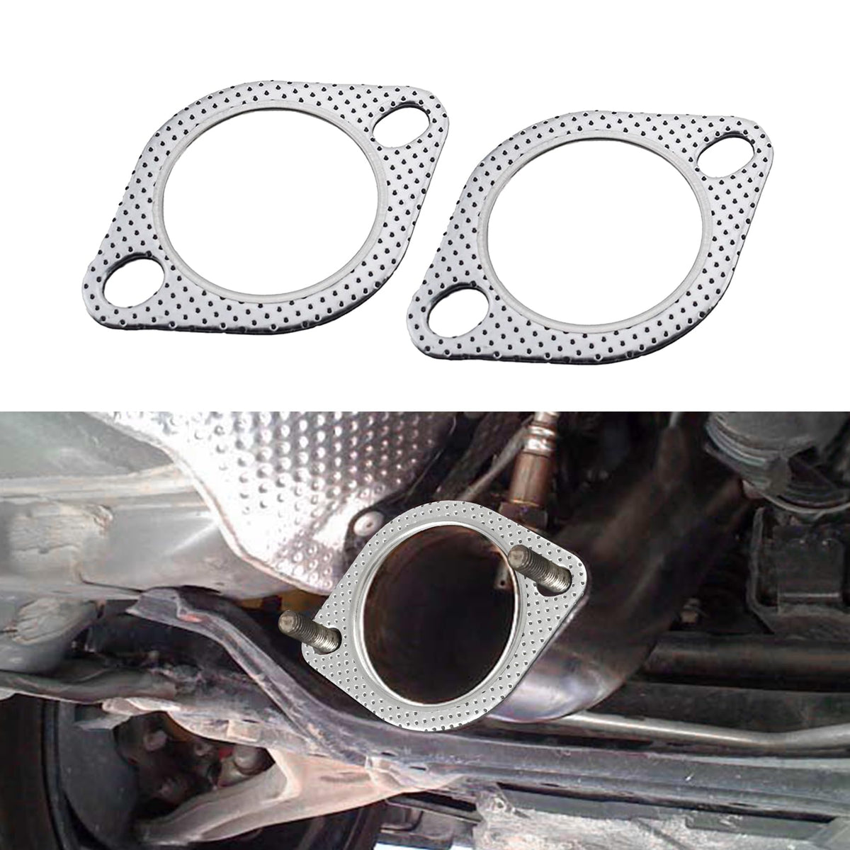 Kutyun 2PCS Car Exhaust Gasket, Exhaust Pipe Gasket, 2-Bolt 2.5'' Standard Exhaust Manifold Gasket, Ultra Seal Exhaust Flange Ga