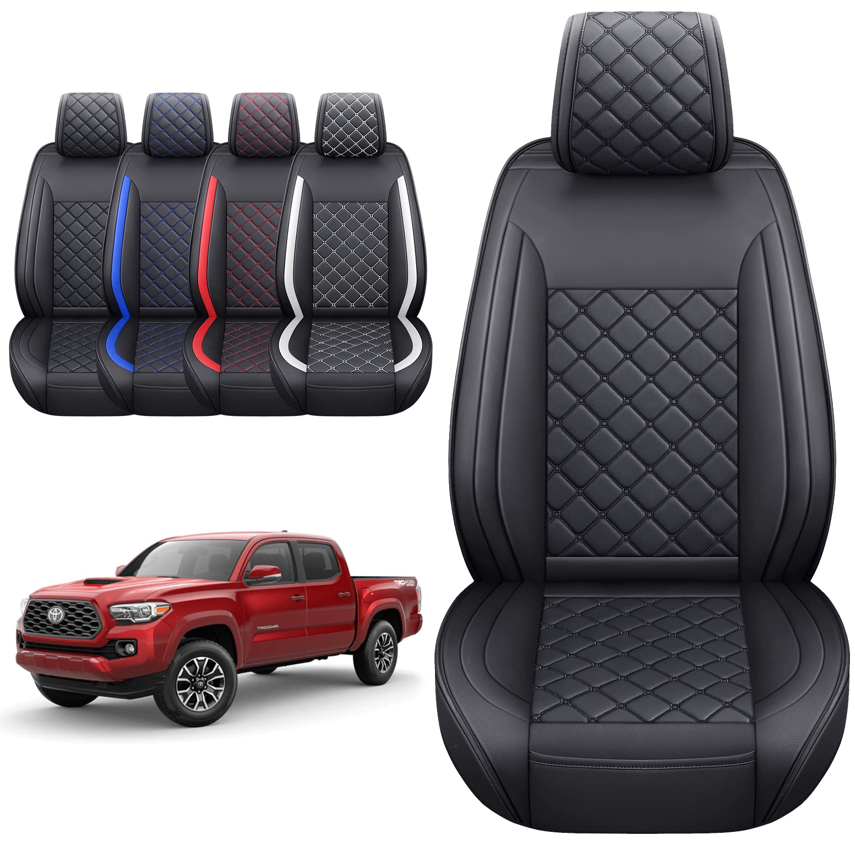 Tomatoman Tacoma Seat Covers Customized For 2005-2024 Sport Extended Access Cab Pickup Truck, Waterproof Faux Leather Car Cushions(Rear Seat, Black-Red)