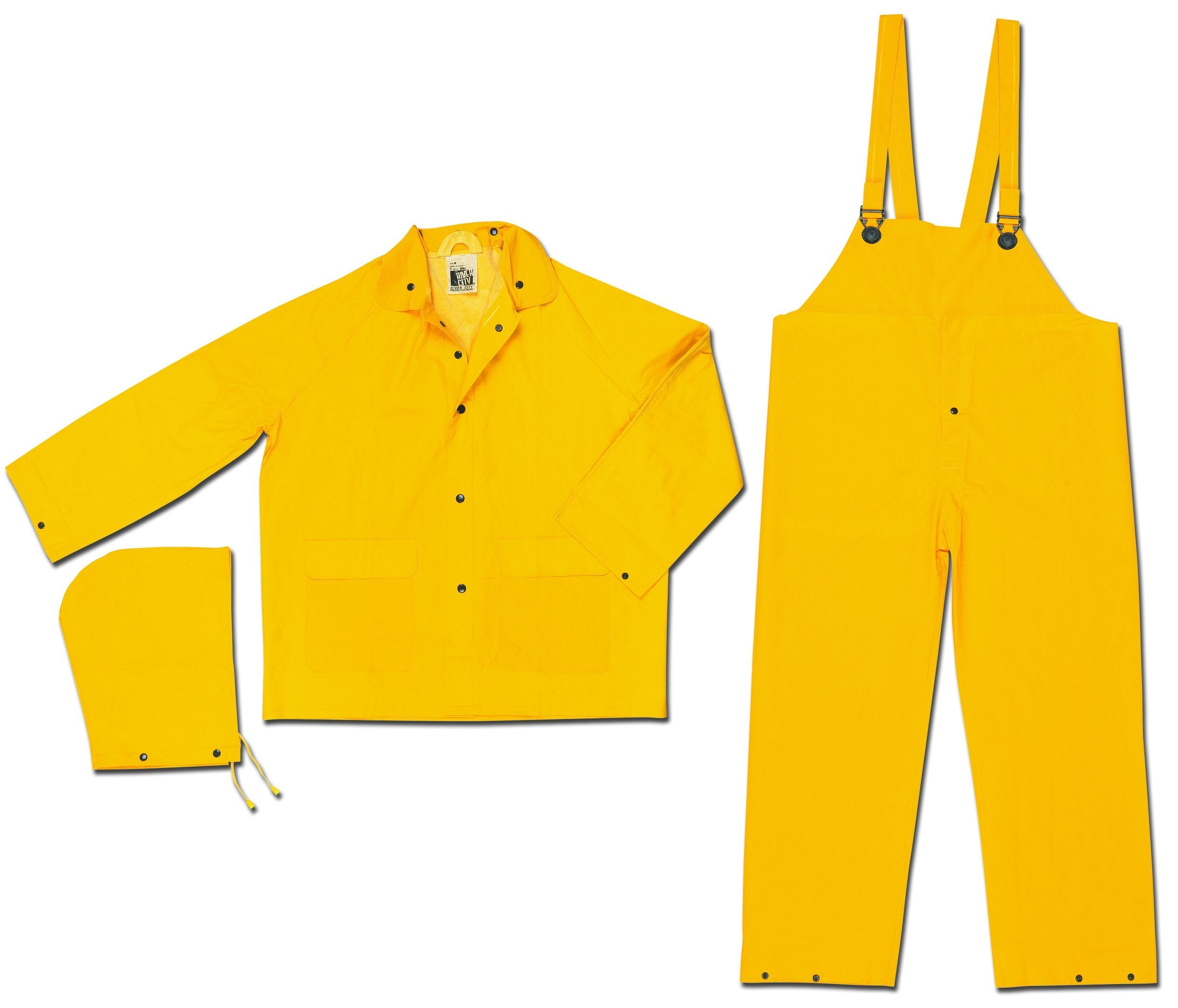 Mcr Safety 2003M Classic Pvc/Polyester 3-Piece Rainsuit With Attached Hood, Yellow, Medium