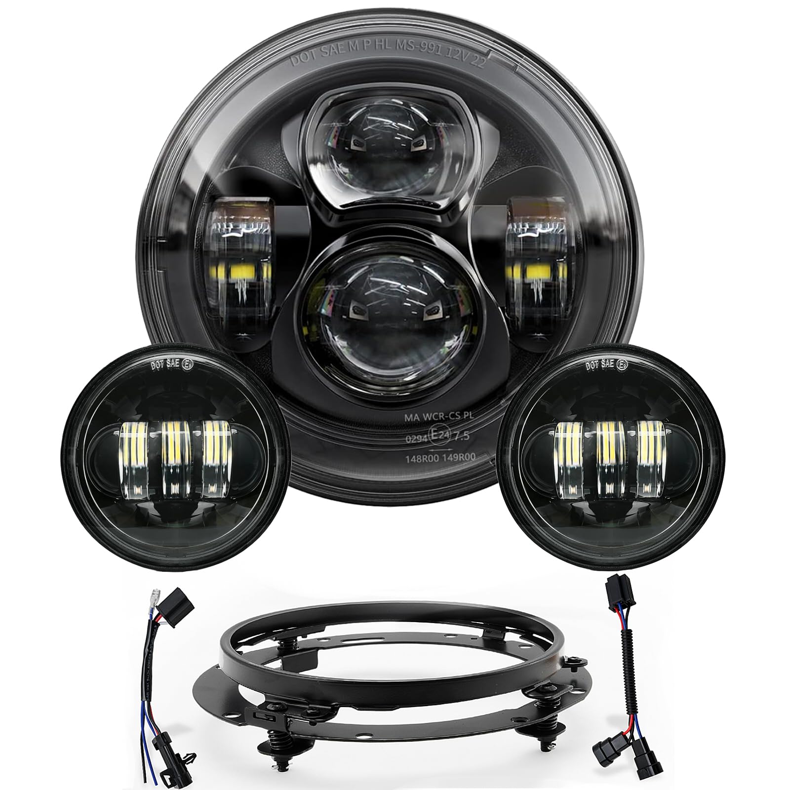 New 7'' Led Headlight 4.5'' Auxiliary Fog Lights Kit For Motorcycle Accessories Compatible With Harley Street Glide Electra Ultr