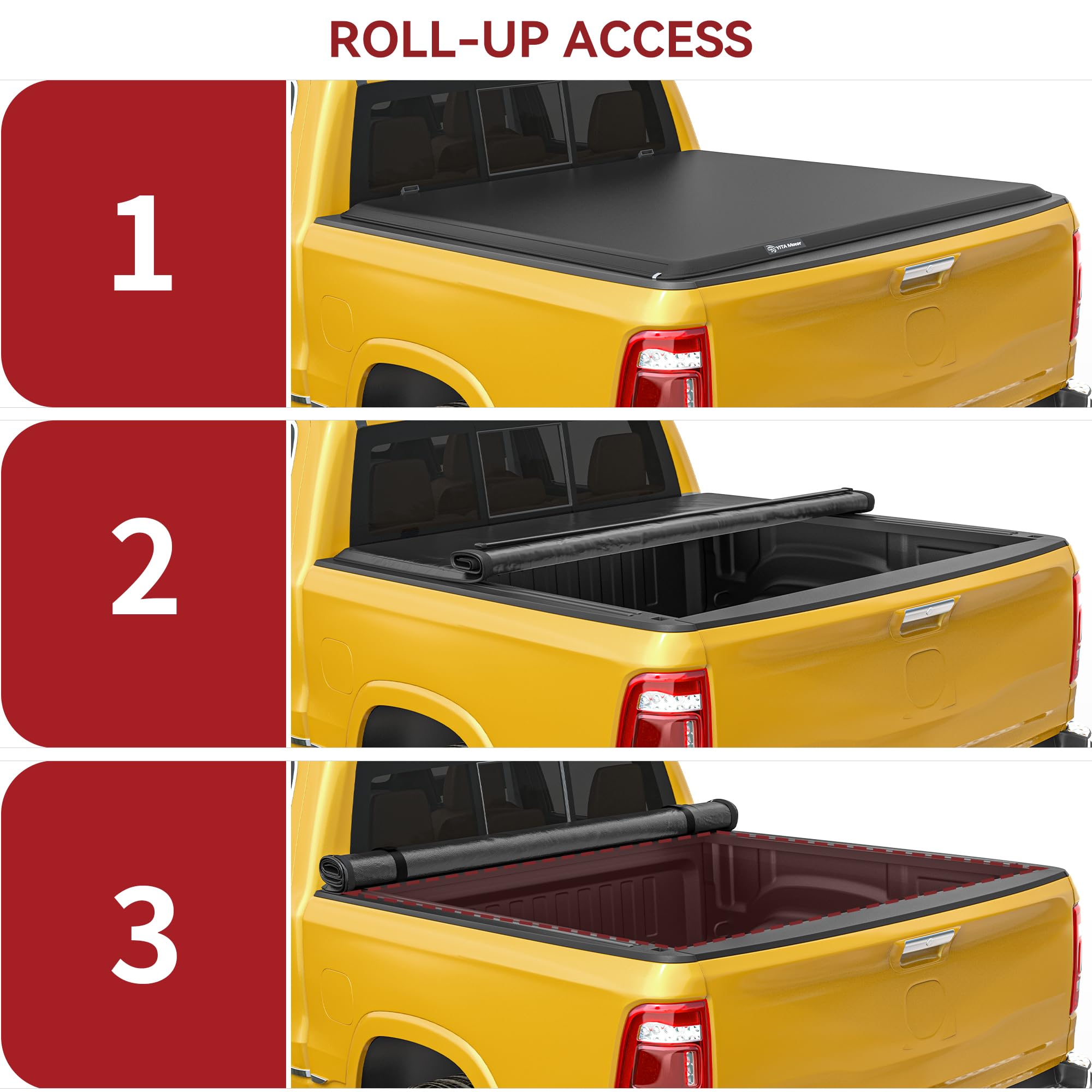 Yitamotor Soft Roll Up Truck Bed Tonneau Cover Fits For Dodge Ram 1500 New Body Style 2019 2020 2021 2022 2023 2024 2025 5.7 Ft
