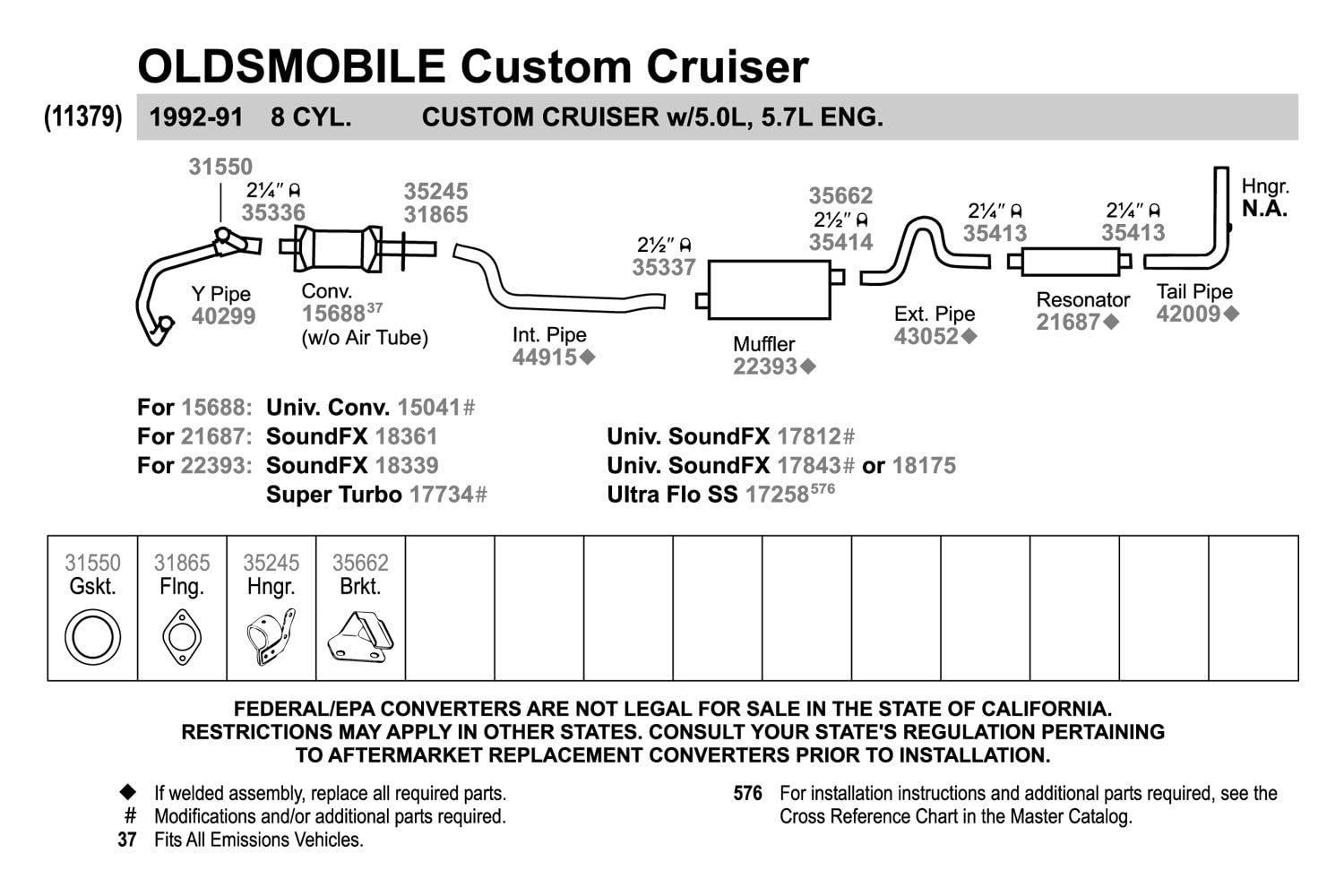 Walker Soundfx 18339 Direct Fit Exhaust Muffler 2.5 Inlet (Id) 2.5 Outlet (Id) For Chevrolet Caprice