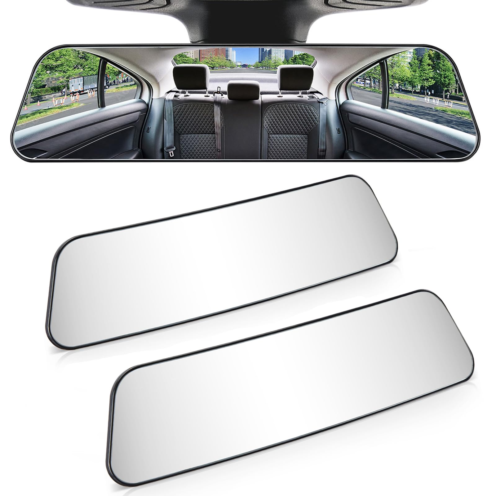 Joytutus Rearview Mirror, 2 Pack 12 Inch Panoramic Interior Clip-On Wide Angle Convex Rear View Mirror, Reduce Blind Spot Effect