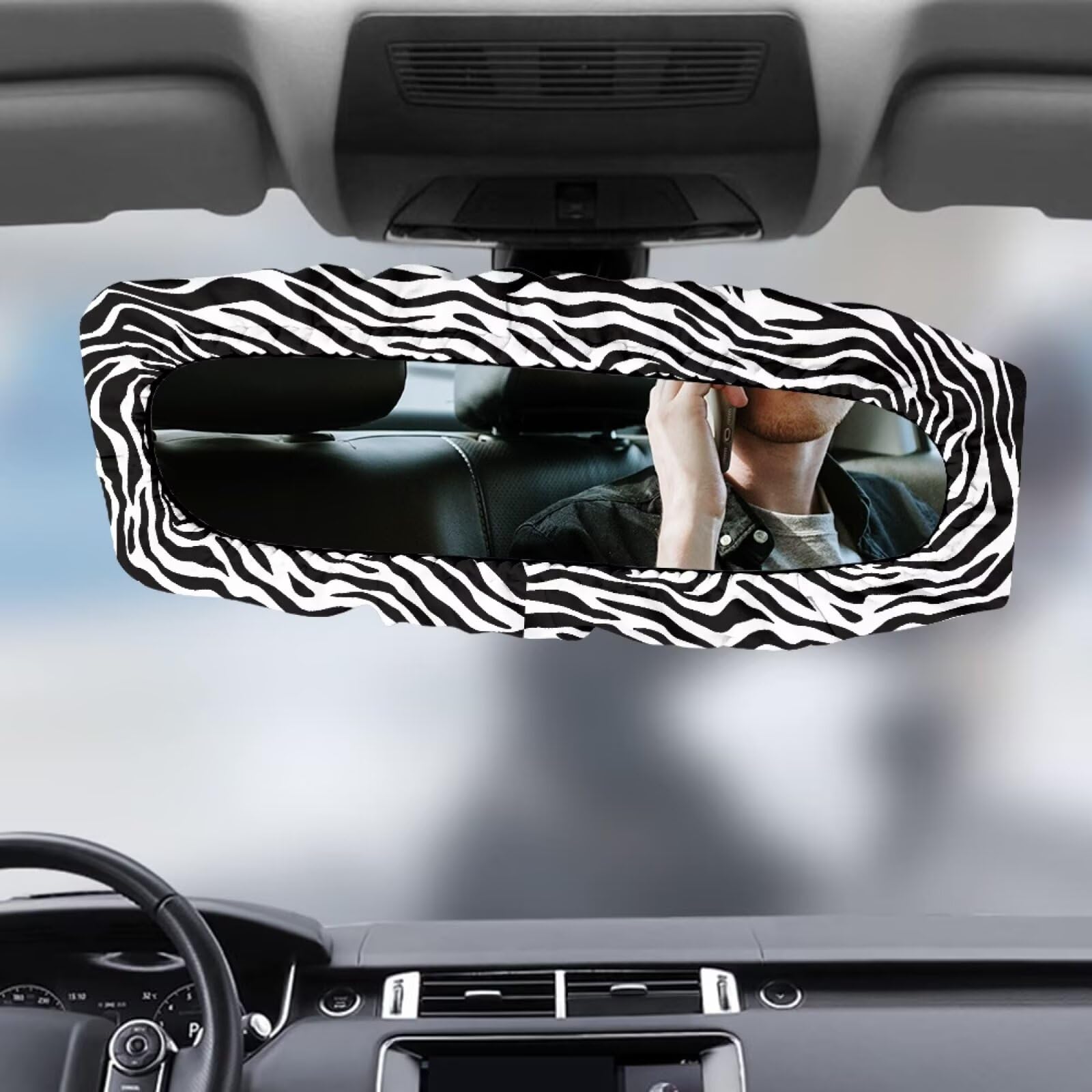 Huisefor Zebra Print Car Rear View Mirror Cover Interior Accessories For Women Fashion Elastic Rearview Mirror Sleeve Protector