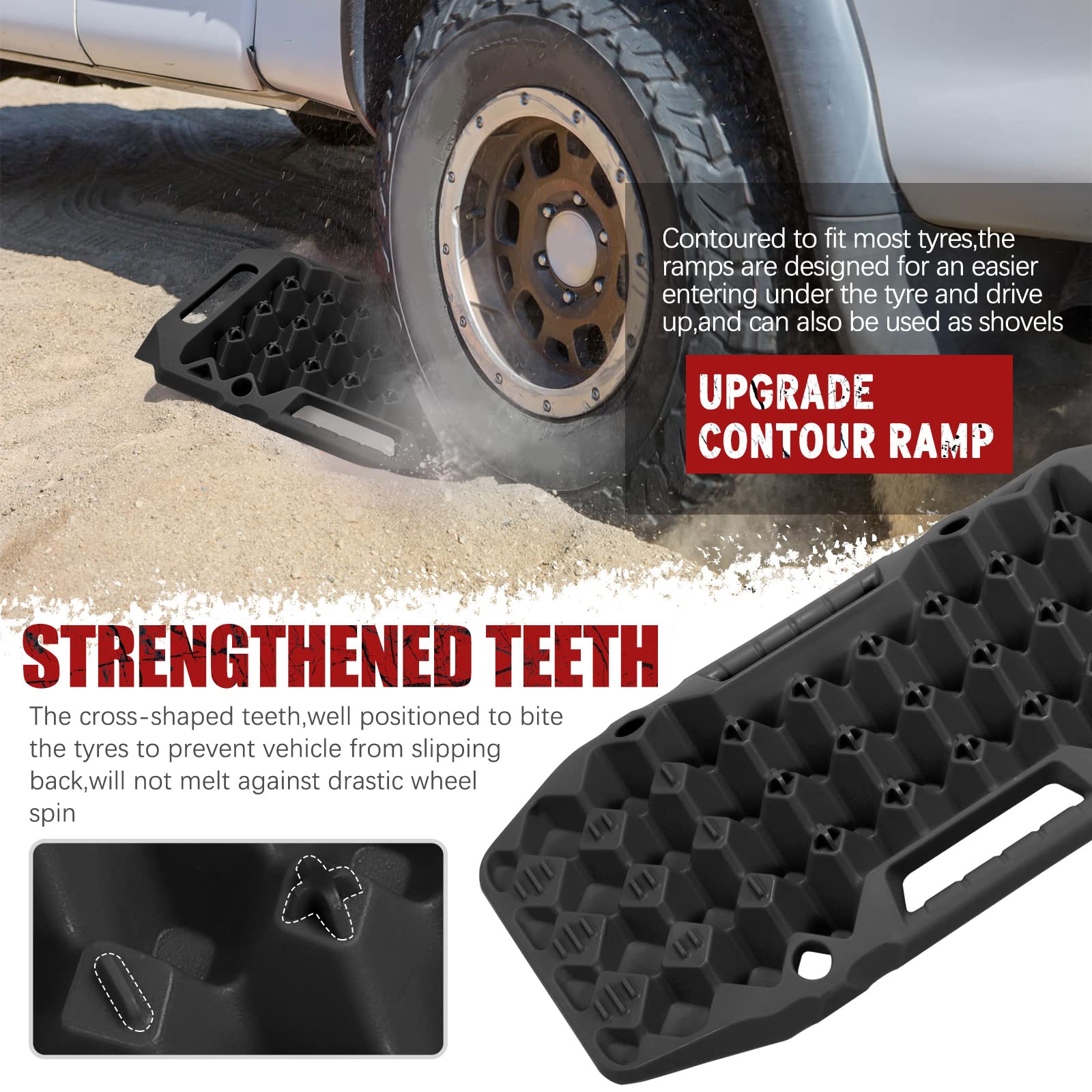 Bunker Indust Offroad Traction Boards With Jack Base,Pair Multifunctional Recovery Tracks Tire Traction Mat Snow Mud Sand Ramp-B