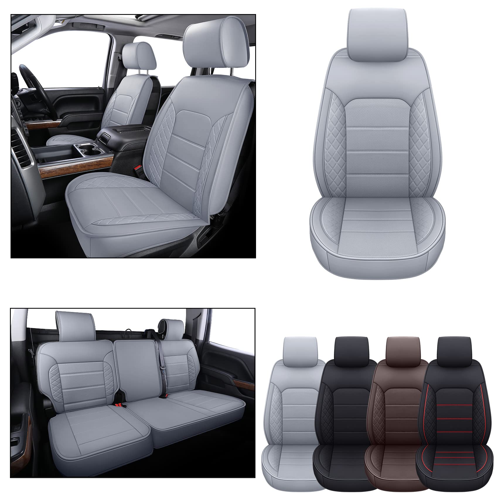 Luckyman Club Chevy Silverado/Sierra Seat Covers X04-S3 Full Set, Fit 2007-2013&2019-2025 1500/2008-2014&2020-2025 2500 Hd/3500