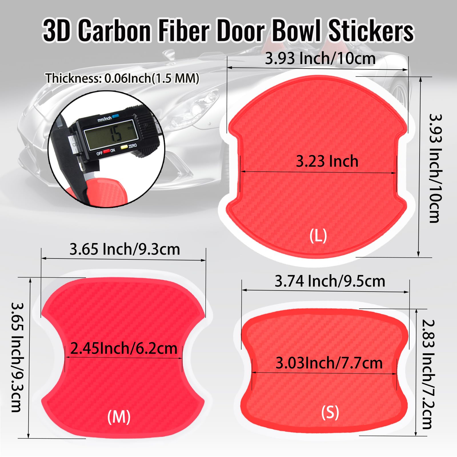 Worcas 4Pcs Universal 3D Carbon Fiber Car Door Handle Paint Scratch Protector Sticker Auto Door Handle Cups Protective Pad(S-Red