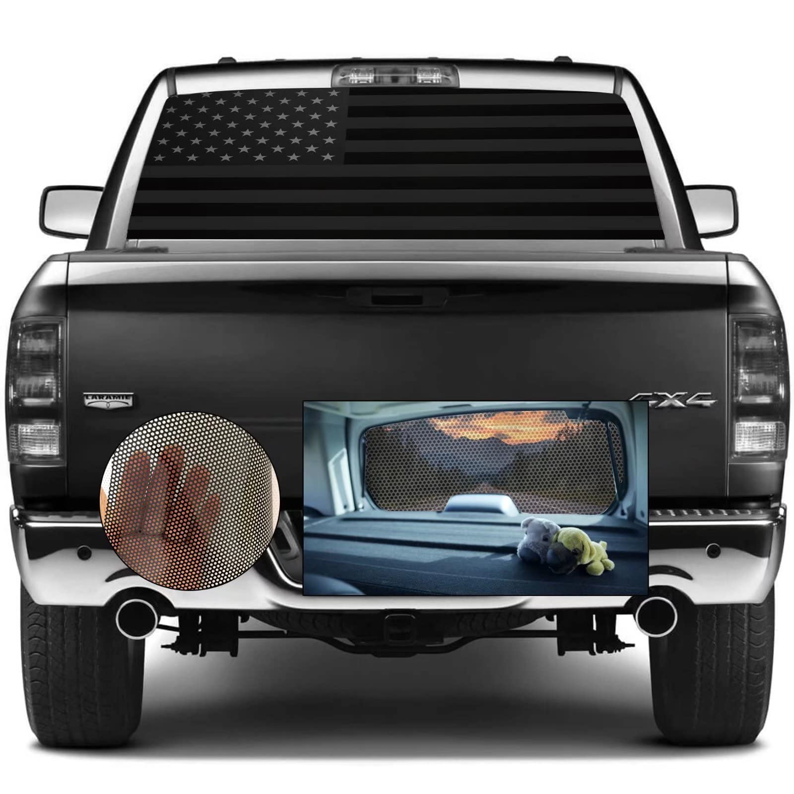 Mlgb Vinyl Rear Window Decal, Deep Black American Flag Pickup Truck Sticker, 66'' X 20''