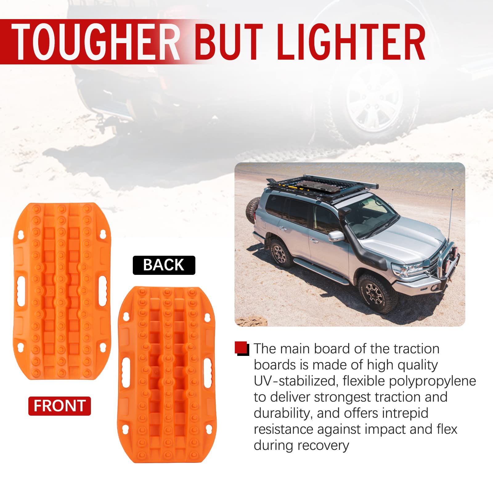 Bunker Indust Off Road Traction Boards, 2 Pcs Short Recovery Track Traction Mats For 4Wd Mud, Sand, Snow Ramps-Orange Tire Traction Tool (Without Strap)