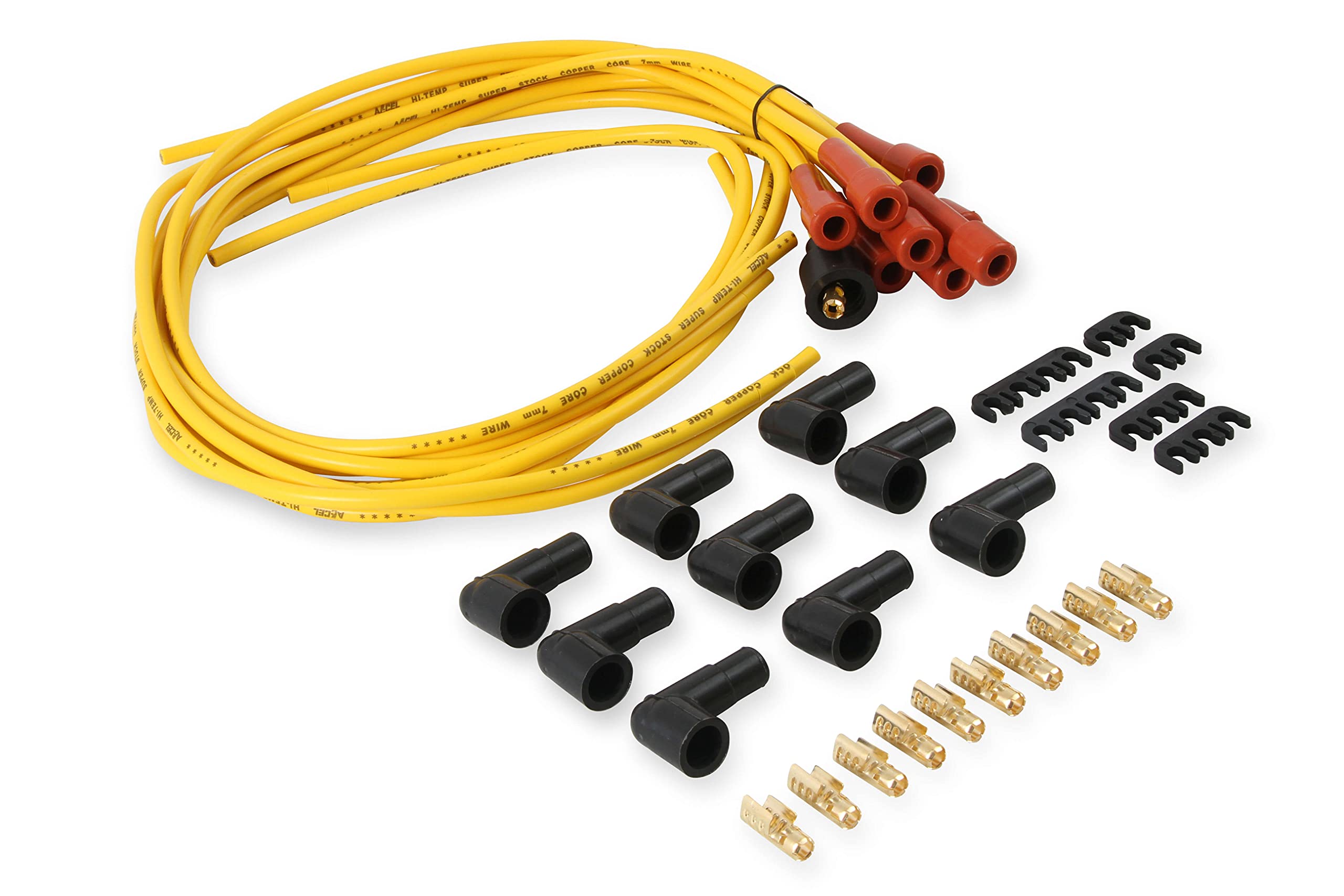 Accel 3008 Spark Plug Wire Set - 7Mm - Super Stock With Copper Core - Universal Straight Boots - Yellow