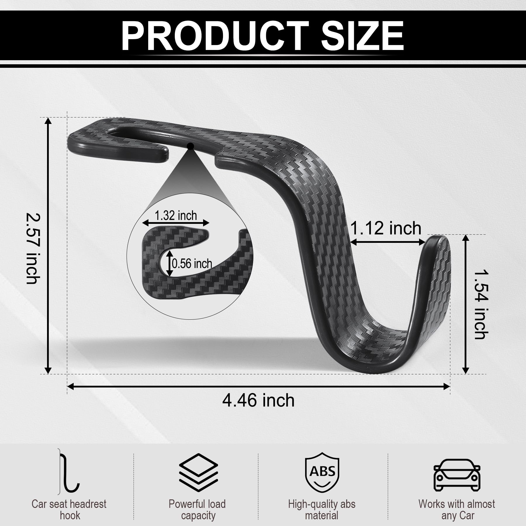 Livtee Car Purse Hook, 4 Pack Universal Auto Seat Headrest Hook Hangers Organizer For Coats, Umbrellas, Groceries - Carbon Fiber