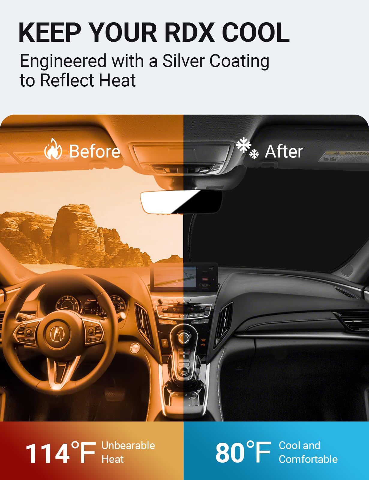 Proadsy 2025 Upgrade Front Windshield Sun Shade Foldable Sunshade Protector Custom Fit 2019-2024 2025 Acura Rdx Suv, Tech, A-Spec, Advance Suv Accessories