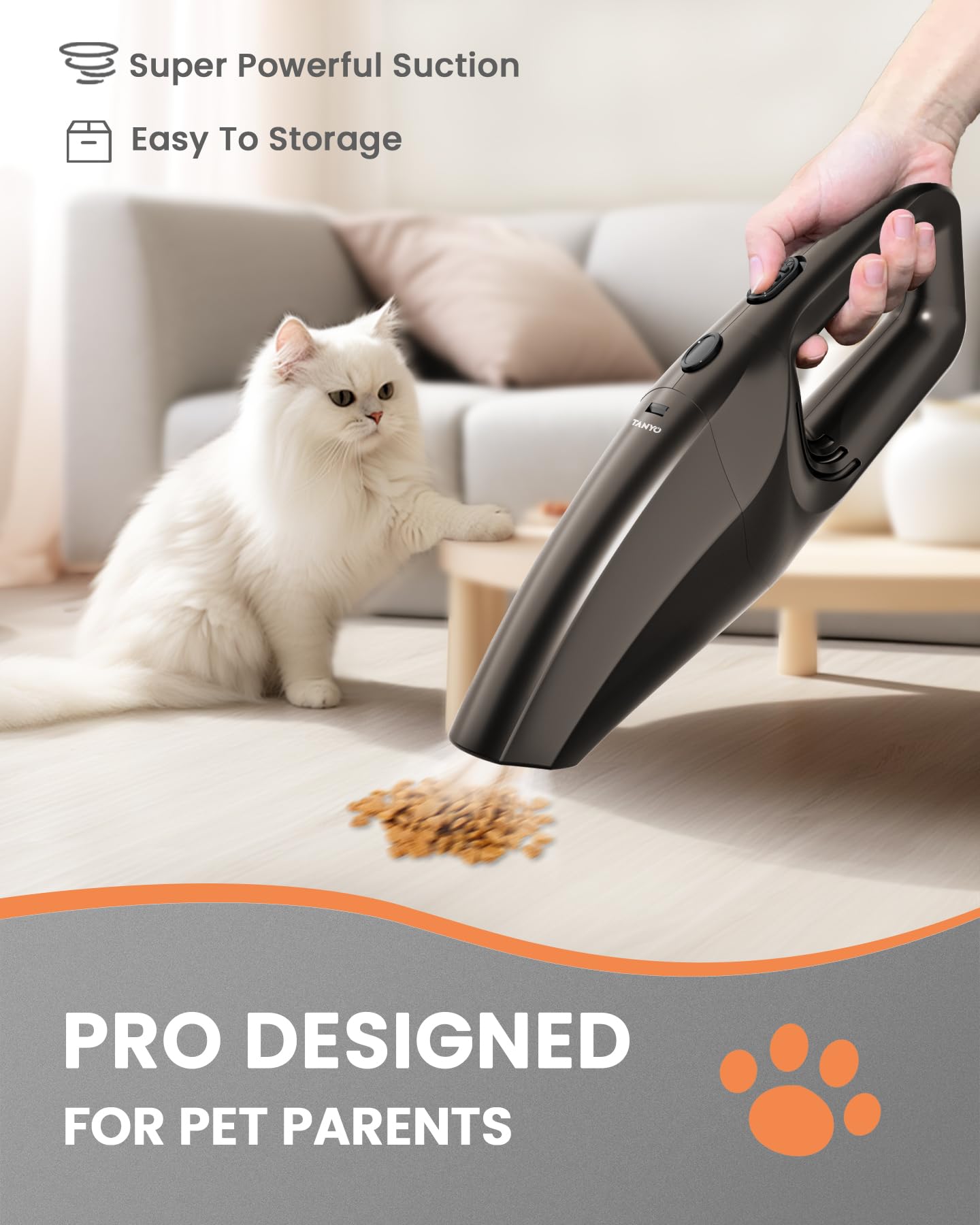 Tanyo Car Vacuum Cordless, Portable Handheld Car Vacuum Cleaner With Best Suction And 12000Pa Brushless Motor, Rechargeable Mini