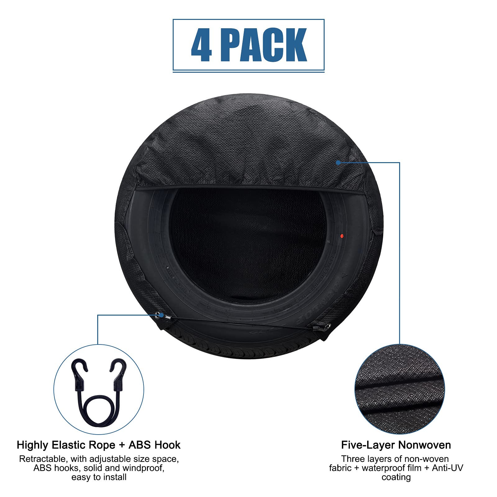 Syeral Tire Covers Set Of 4,Upgraded 5 Layer Nonwoven Rv Wheel Covers, Waterproof Anti-Uv Snow Sun Rain Tire Protectors Covers F