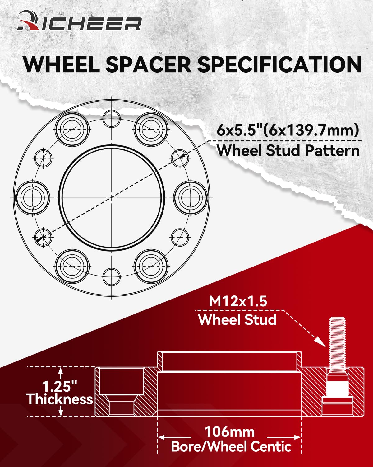 Richeer 6X5.5 Hub Centric Wheel Spacers For Tacoma 4Runner Tundra Fortuner Ventury Gx470 Gx460 With Extend Lug Nuts, 4Pcs 1.25 I