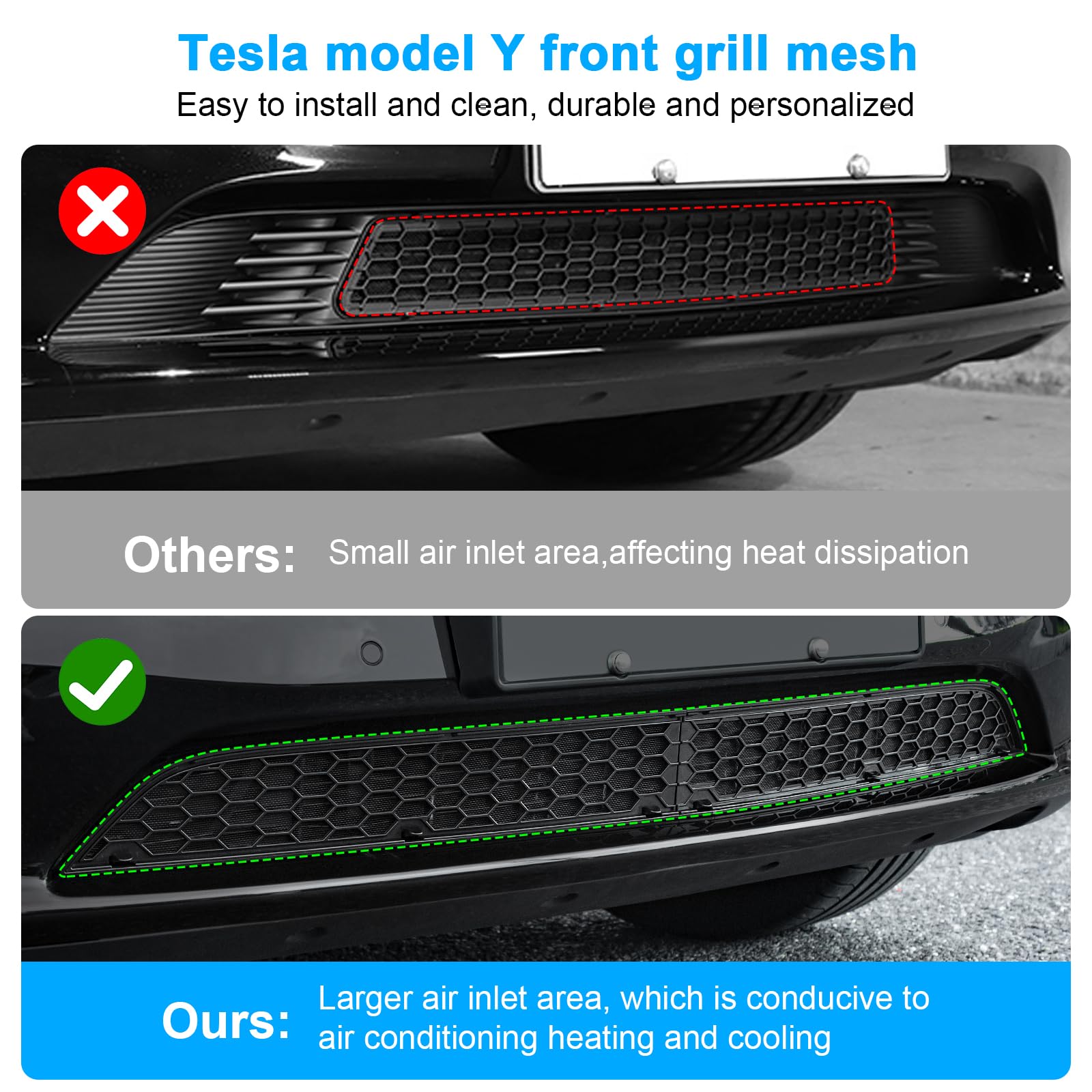 Kunist Grille Mesh Inserts For Tesla Model Y 2021-2025 Front Air Inlet Vent Grille Cover Replacement For Tesla Model Y Accessori