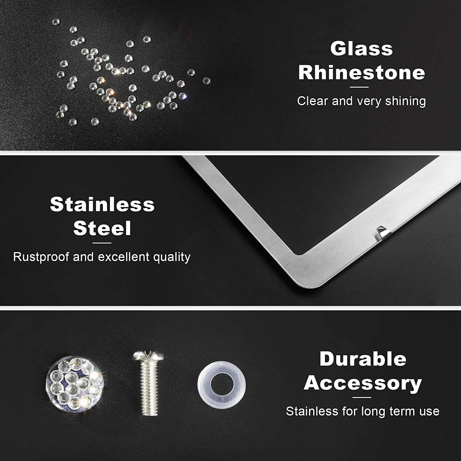 Tchipie 1 Pack Bling Rhinestone License Plate Frames, Bedazzled Sparkly Cute Diamond Car License Plate Frame, Glitter Crystal Ta